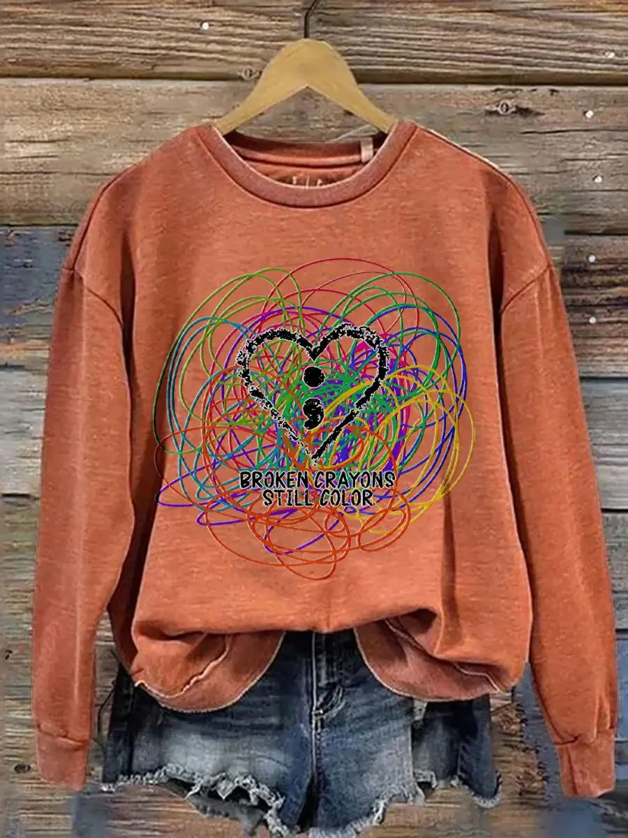 Broken Crayons Still Color Print Casual Sweatshirt
