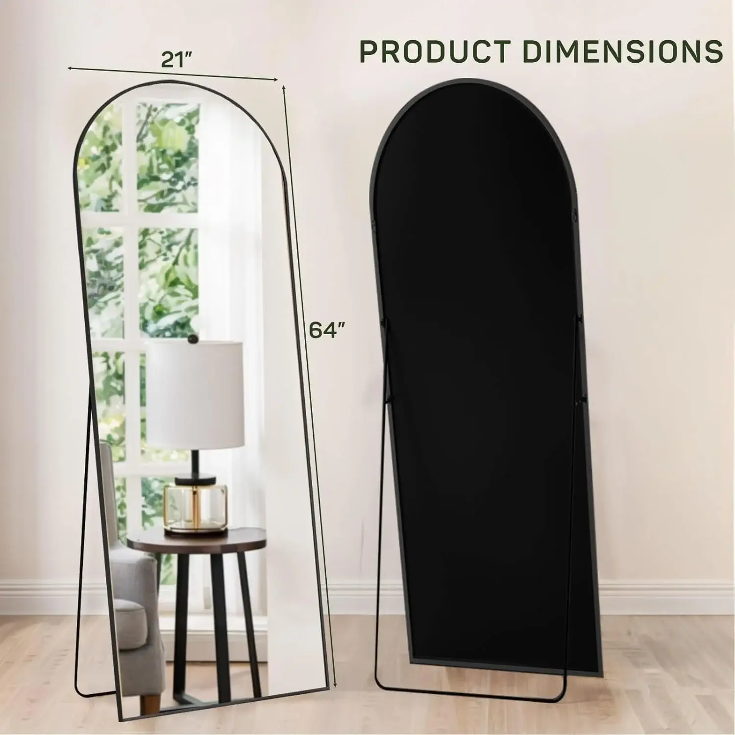 Full Length Mirror with Stand, Floor Mirror with Aluminum Alloy Frame for Bedroom, Standing Full Body Mirror for Wall, Cloakroom
