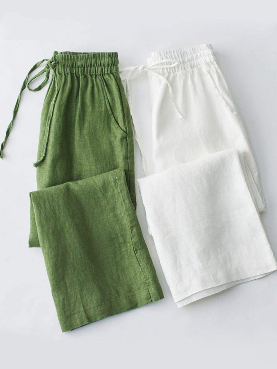 🔥Summer Arrivals🌟Women's Breathable Elastic Pocket Lazy Casual Cotton And Linen Loose Pants