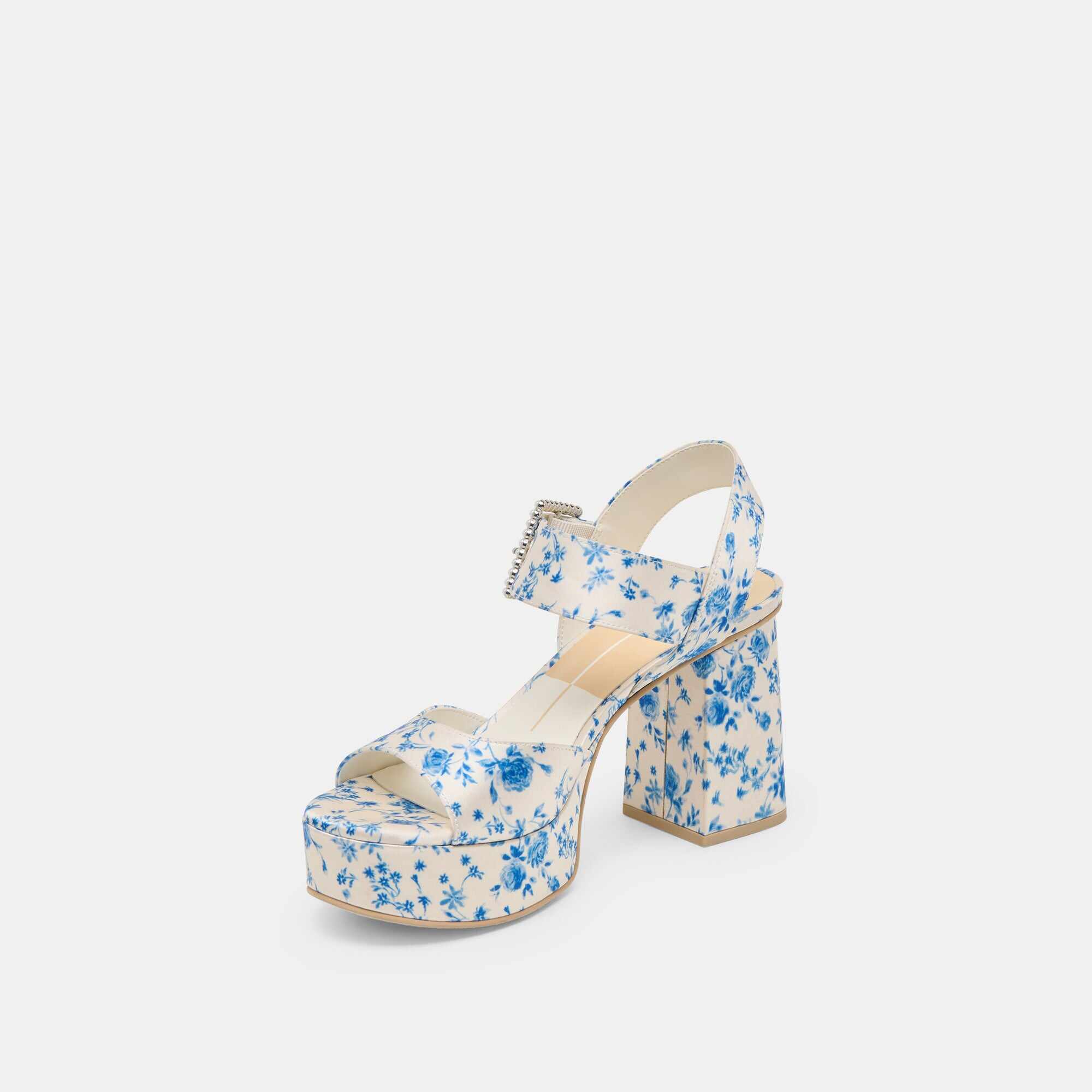 BOBBY PEARL HEELS BLUE FLORAL SATIN