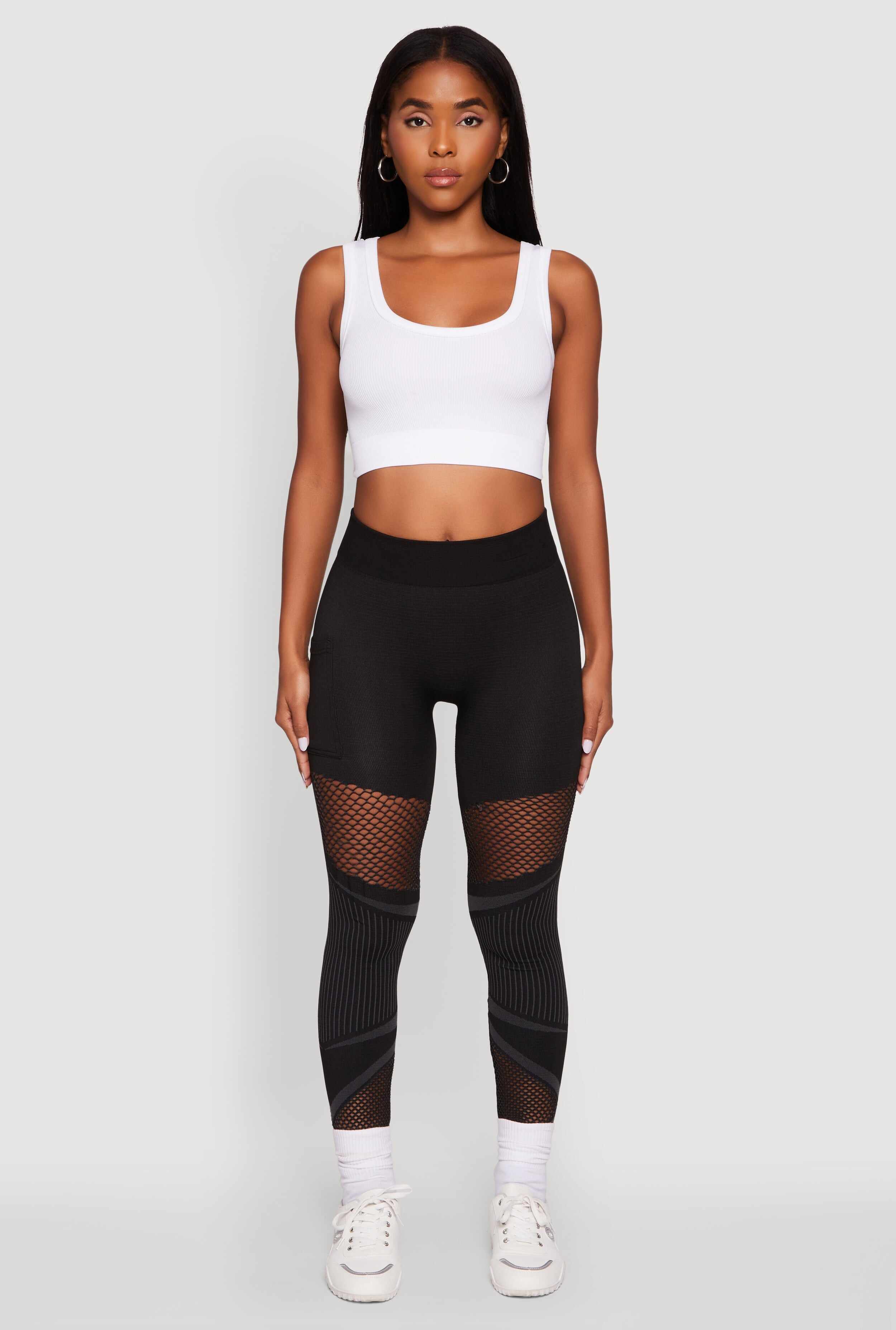 High Waisted Fishnet Detail Cell Phone Pocket Leggings
