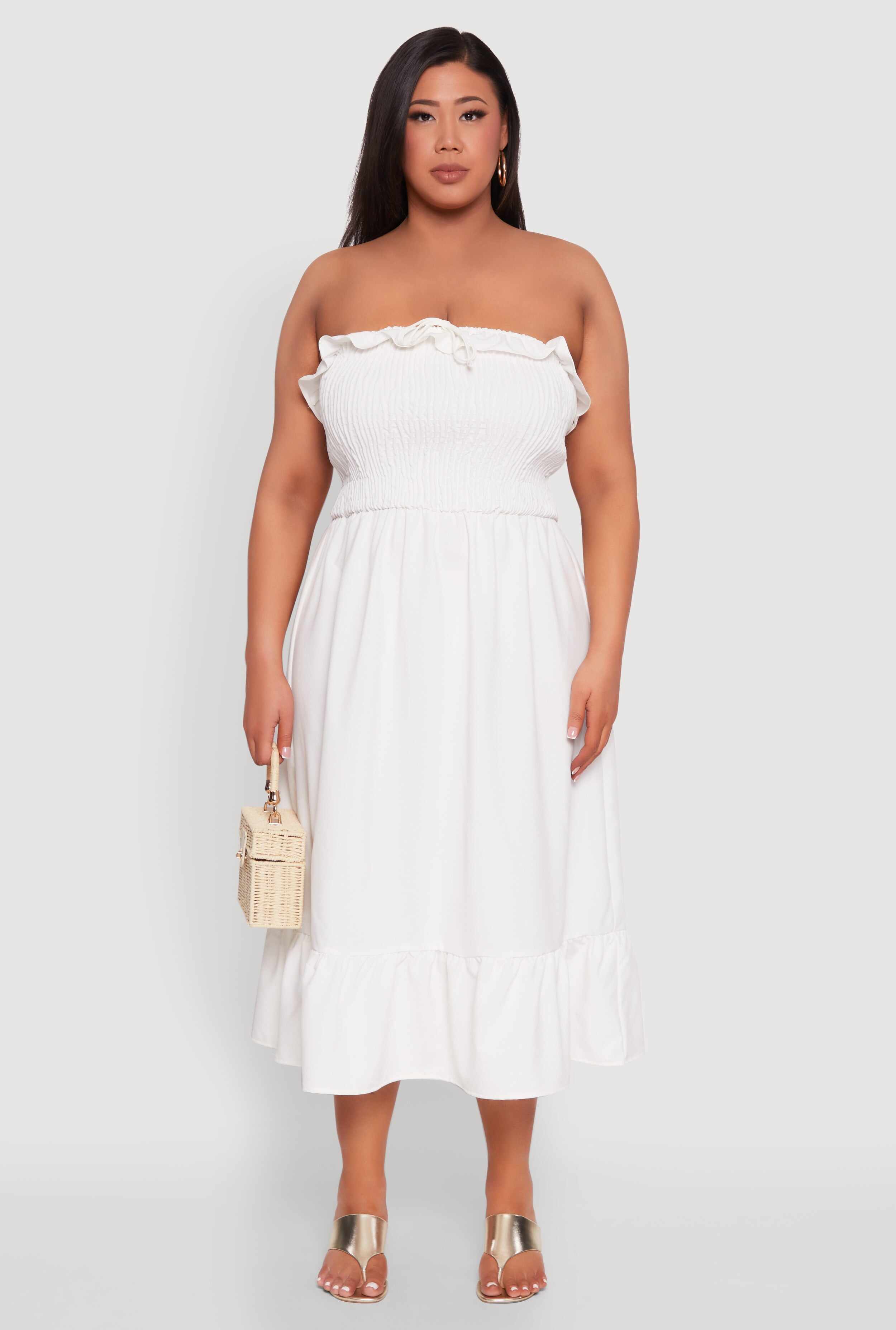 Plus Size Ruffle Trim Tiered Midi Dress