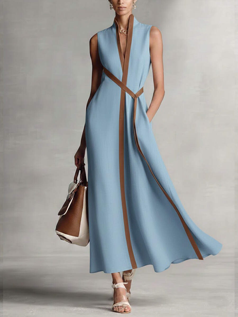 🔥Summer Arrivals🌟Women's Stand-up Collar Sleeveless Casual Loose Cotton And Linen Dress