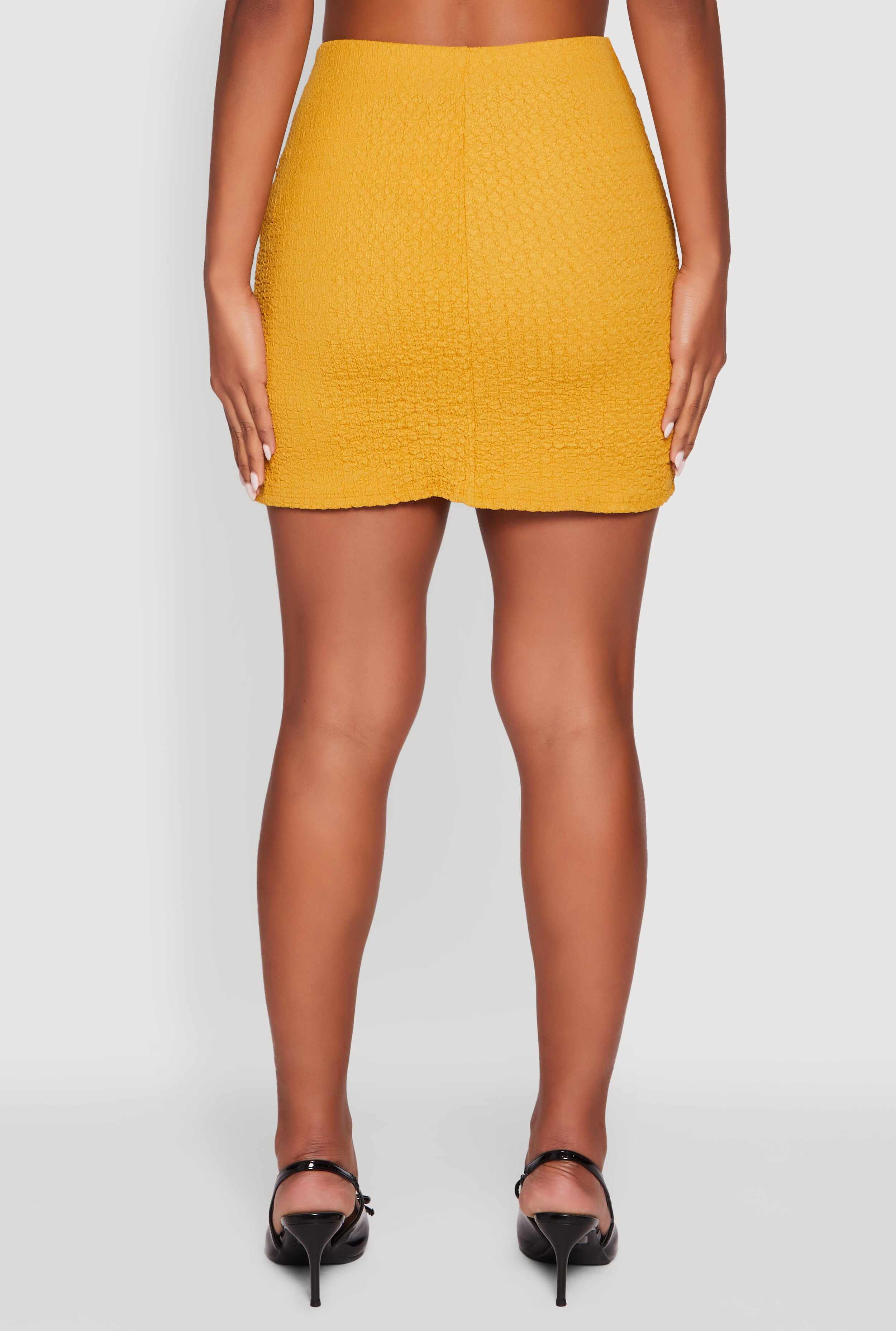 Textured Knit Bow Detail Side Slit Mini Skirt