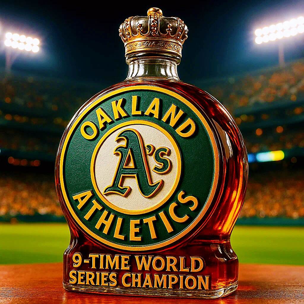 Oakland Athletics 9-time World Series Champion Whiskey Bottle