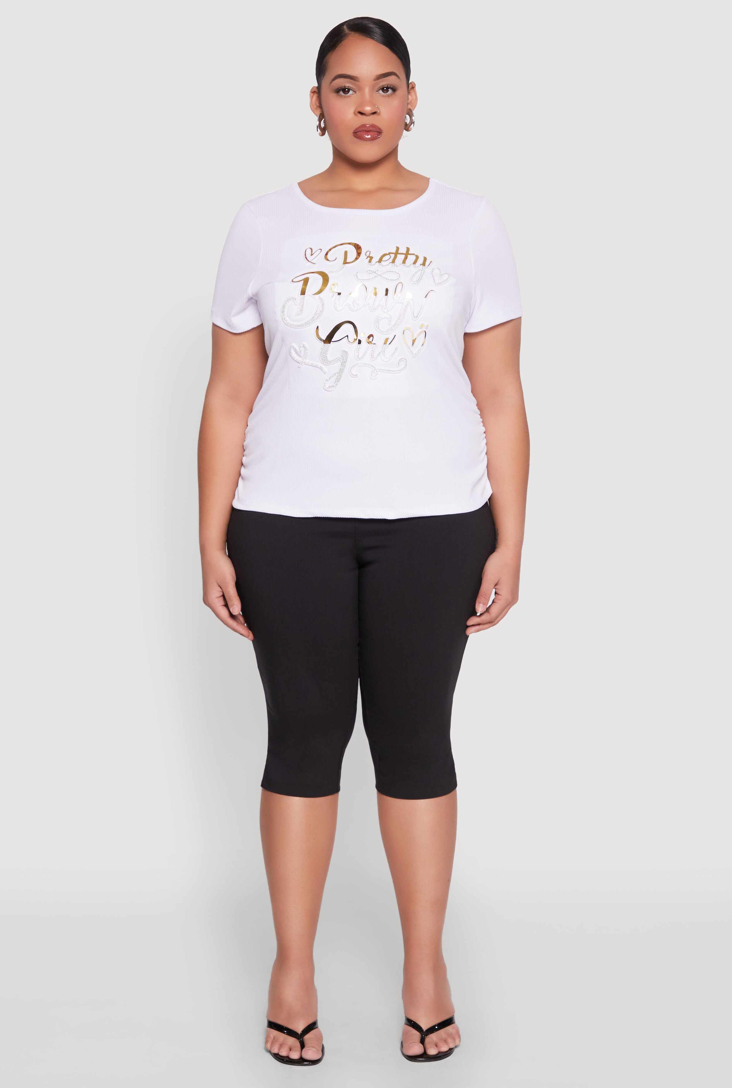 Plus Size 3D Pretty Brown Girl Foil Graphic Tee