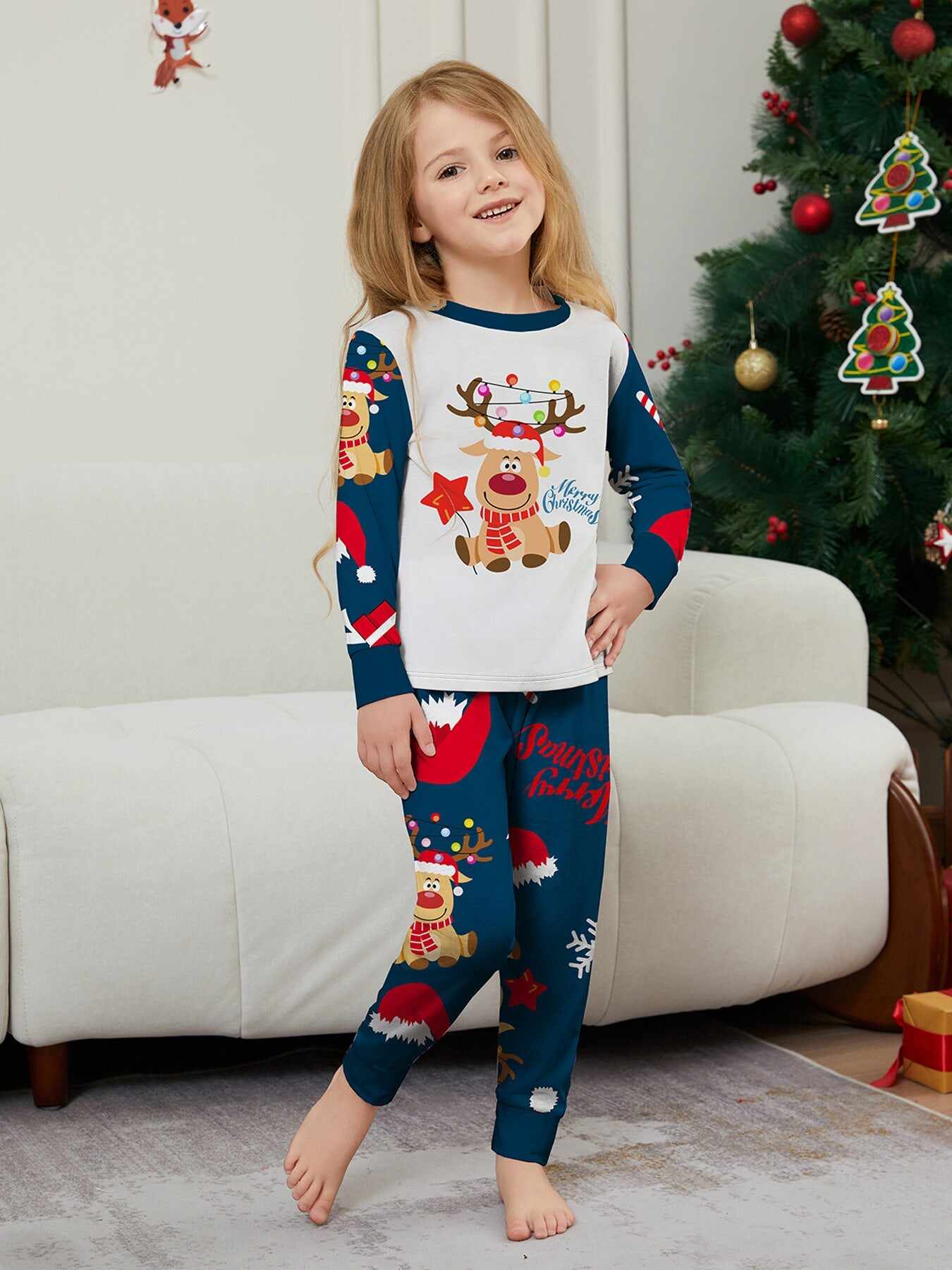 Christmas Fawn Printed Family Matching Christmas Pajamas Sets