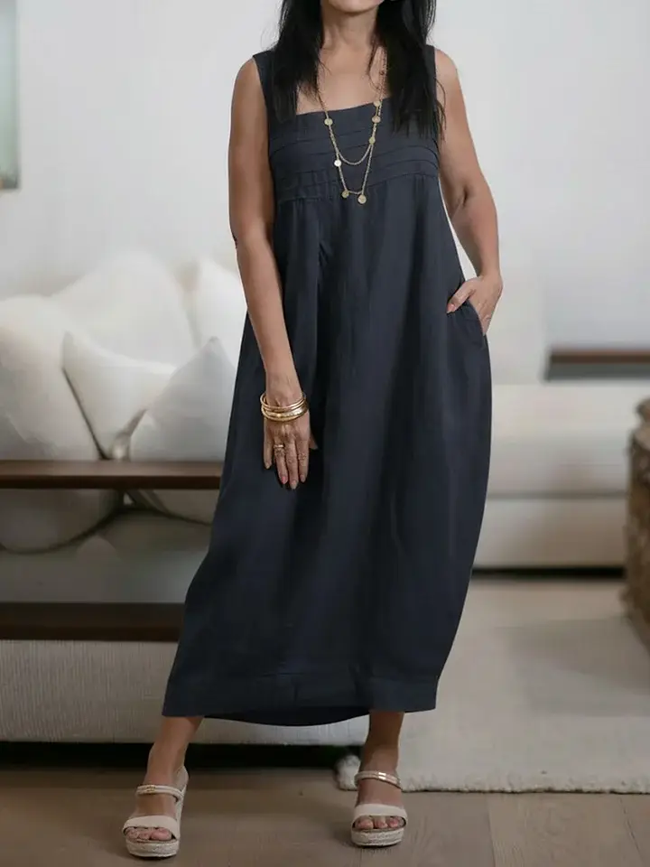 🔥Summer Arrivals🌟Women's New Spring Collection Square-neck Sleeveless Casual Loose Cotton And Linen Sundress