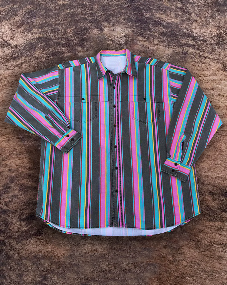 Men's Retro Casual Gray Purple Striped Shirt