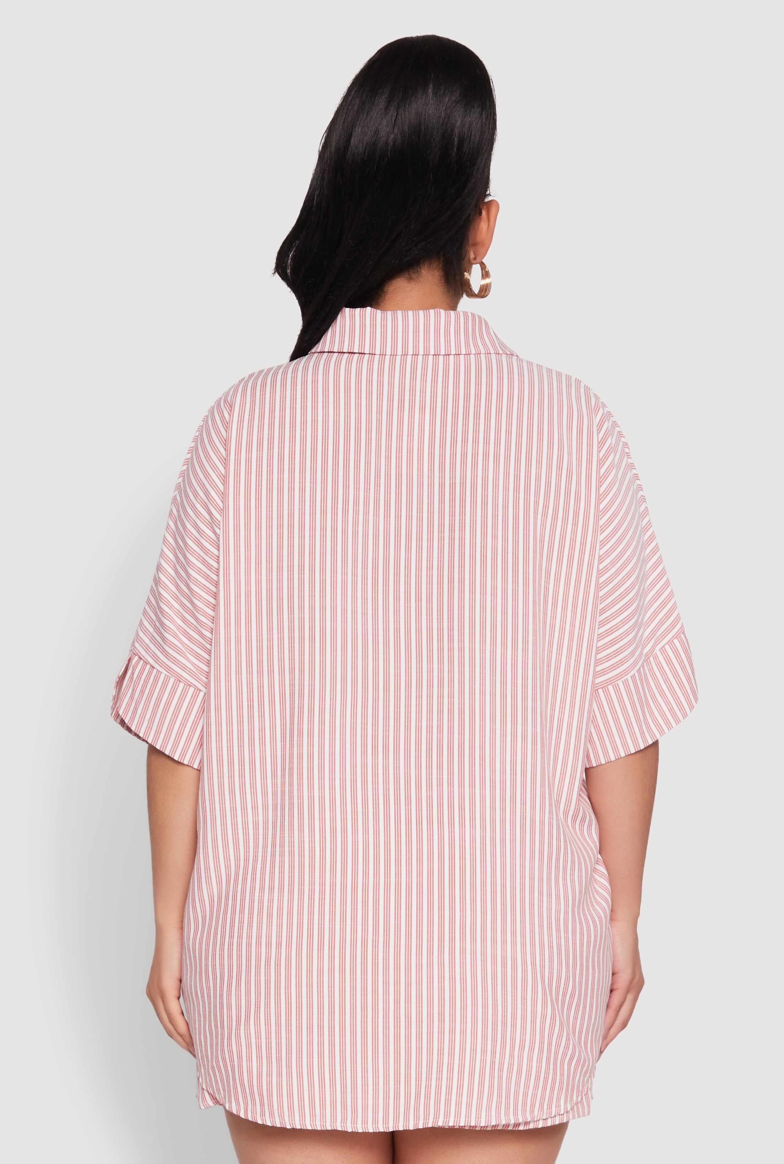 Plus Size Striped Button Front Shirt