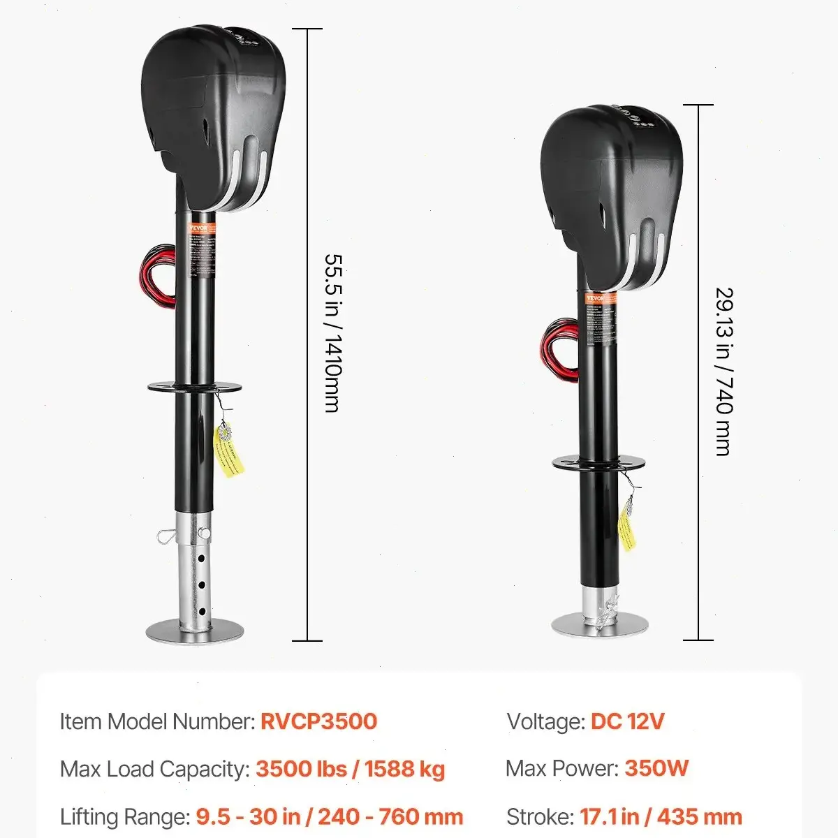 Electric Trailer Jack,  5000 lbs, Heavy Duty RV Electric Power Tongue Jack with 7-pin Connector, Manual Crank Handle & Weatherproof Jack Cover, 10