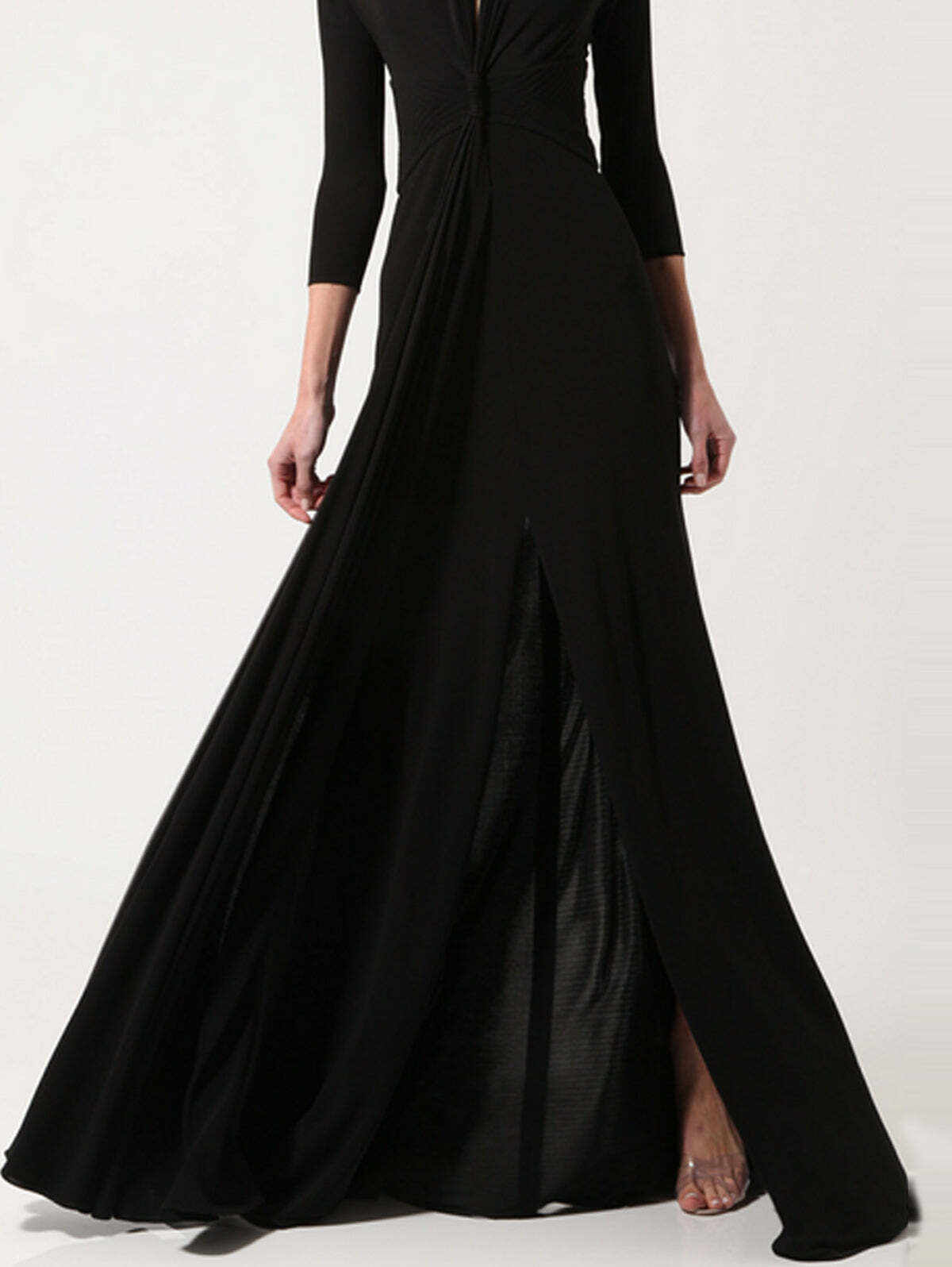 Elegant V Neck 3/4 Sleeve Floor-length Flowy Dress