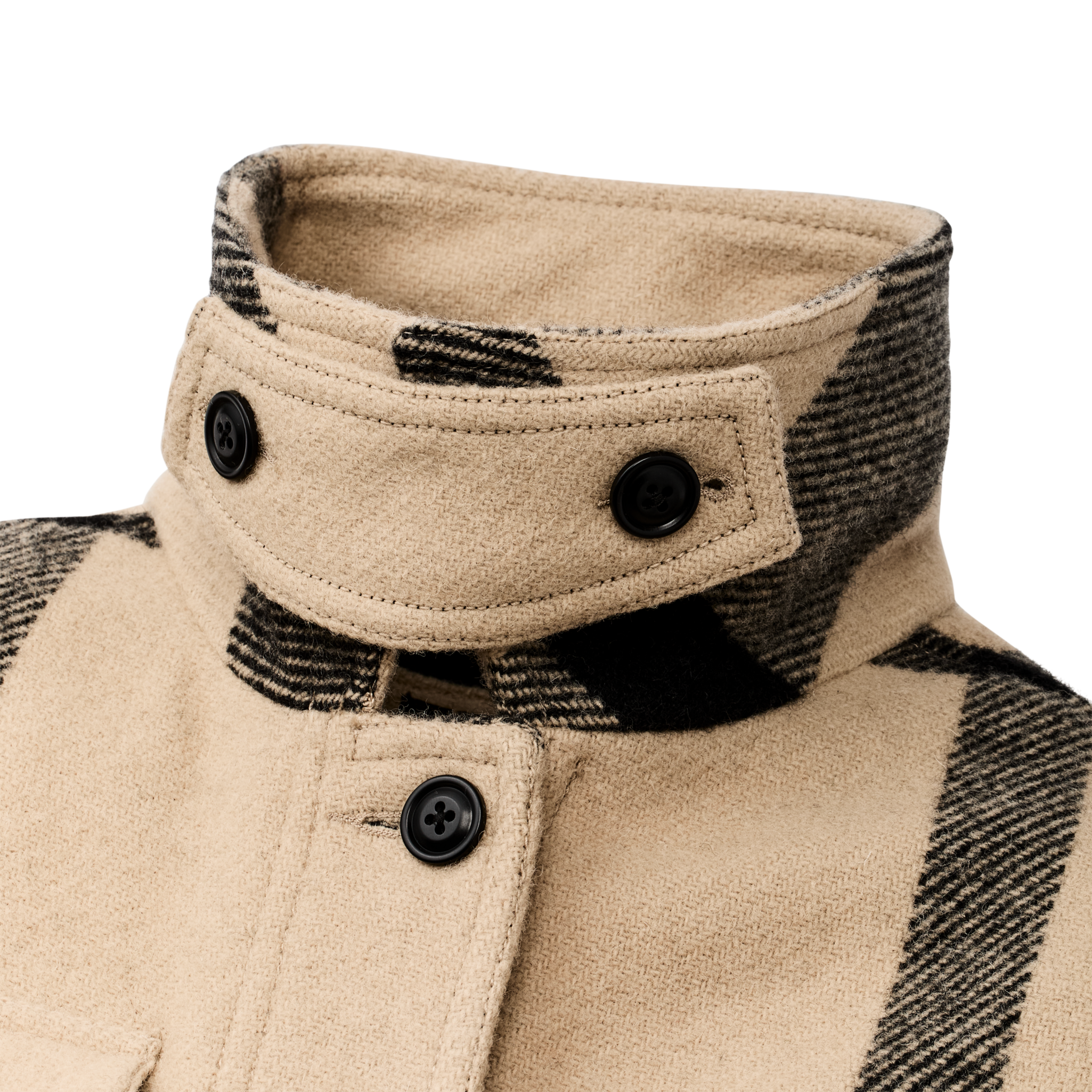 Women's Wool Long Cruiser Coat - Natural / Black Plaid