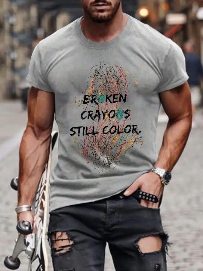 Retro Broken Crayons Still Color Print T-Shirt