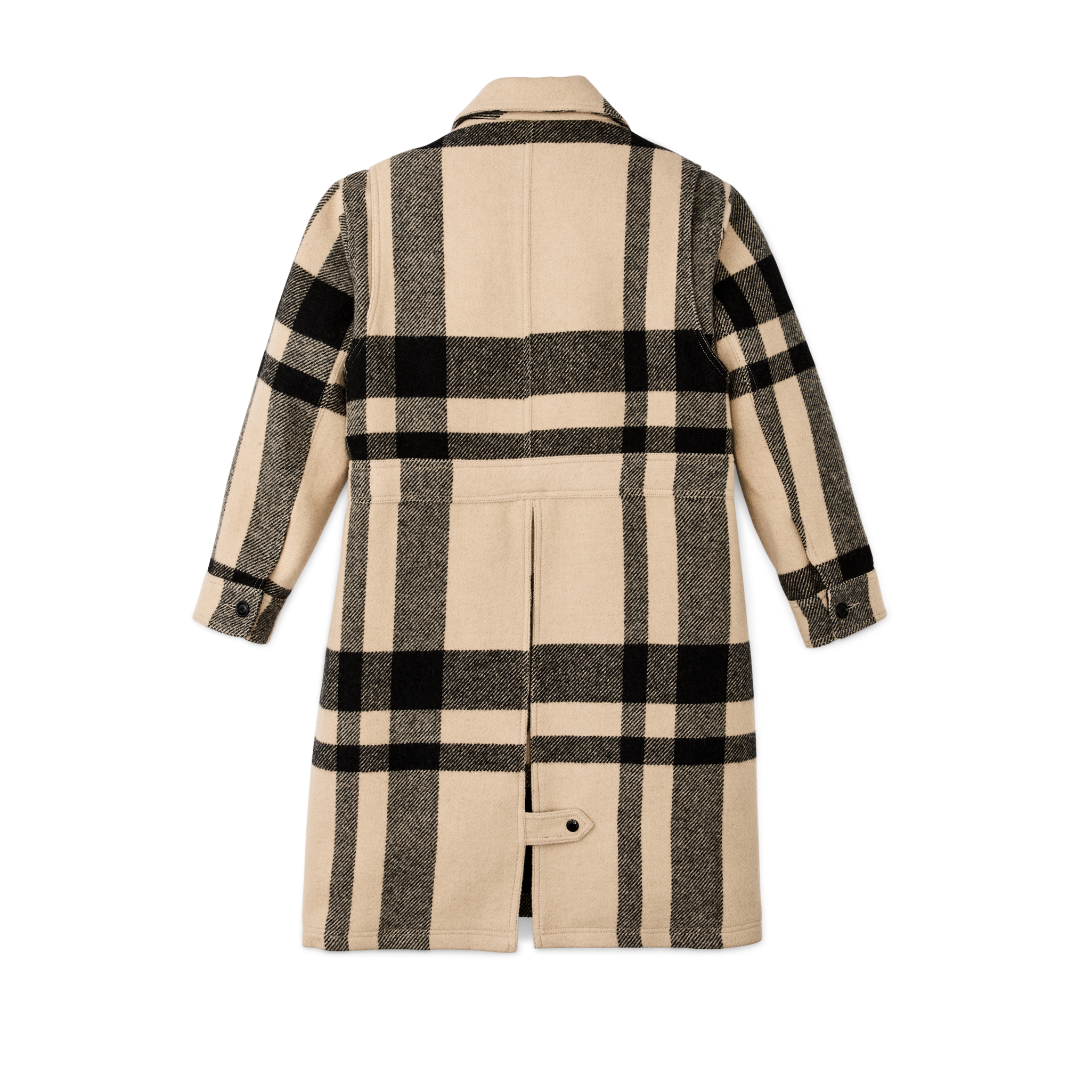Women's Wool Long Cruiser Coat - Natural / Black Plaid