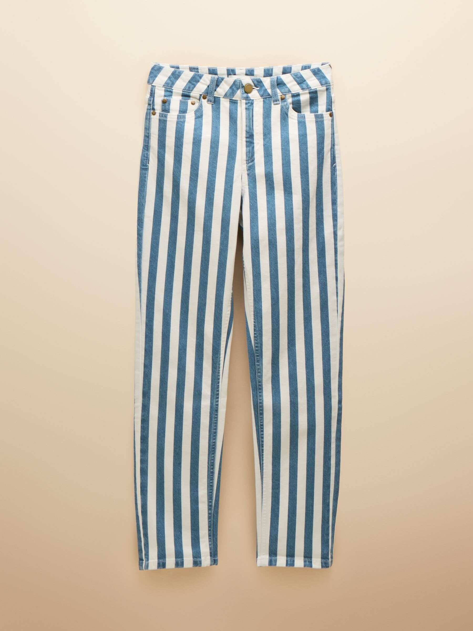 Blue Stripe Straight Fit Mid Rise Jeans