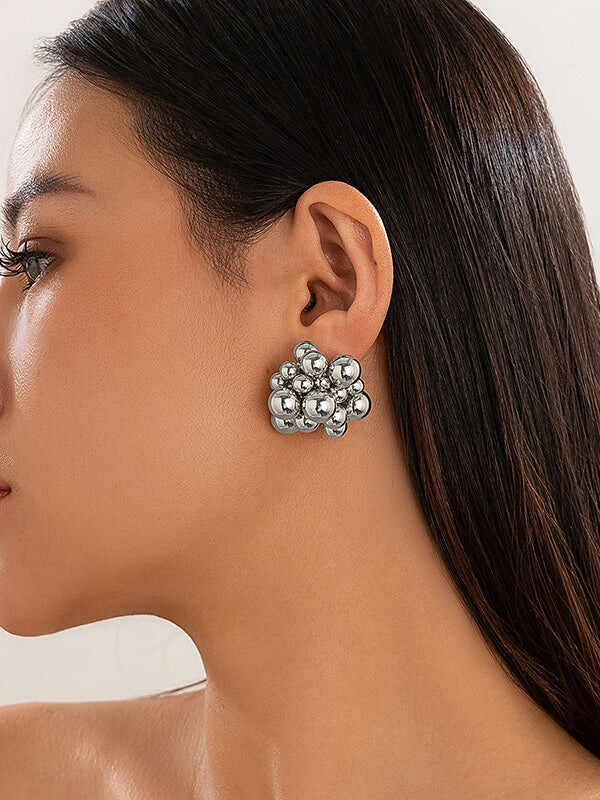 Gold Bead Cluster Statement Earrings