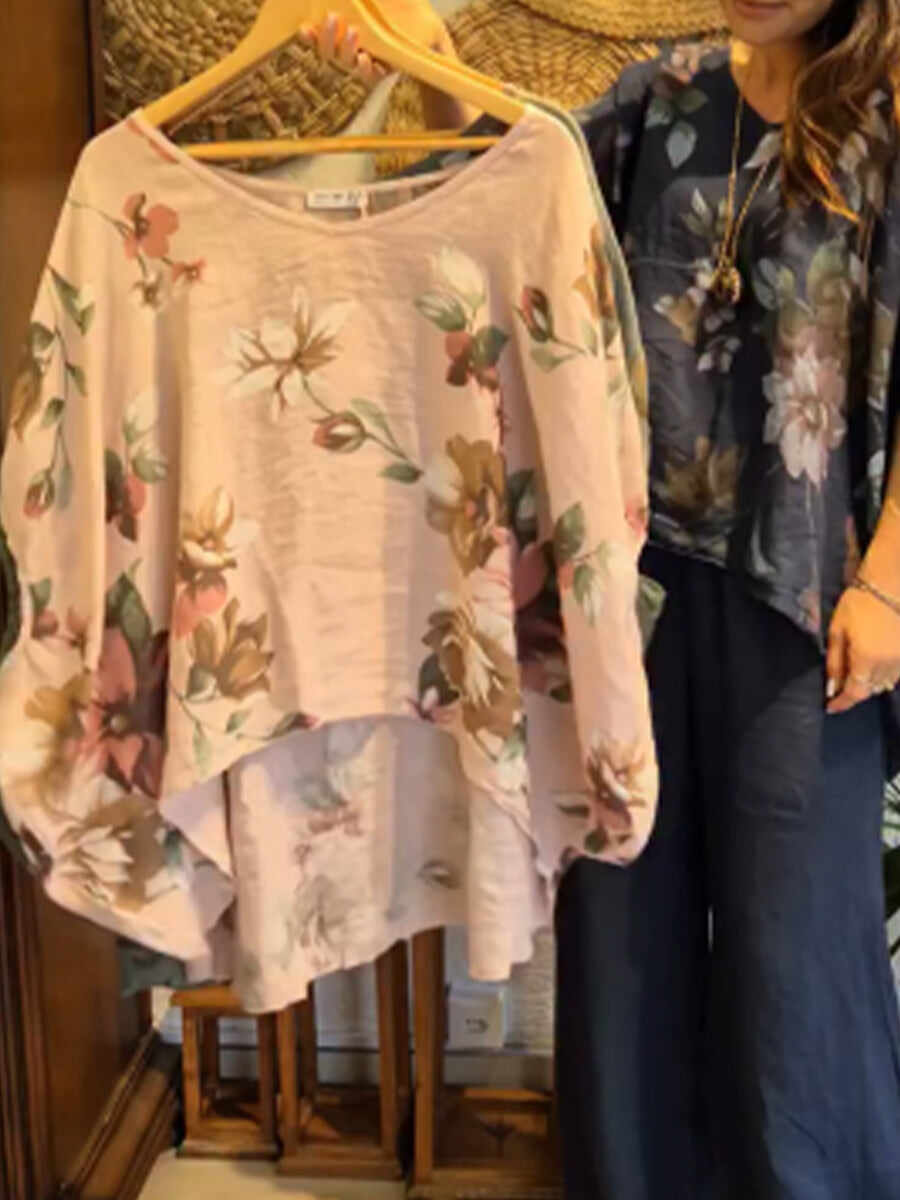 🔥Summer Arrivals🌟Casual Loose-fitting Floral Print Linen And Cotton Top