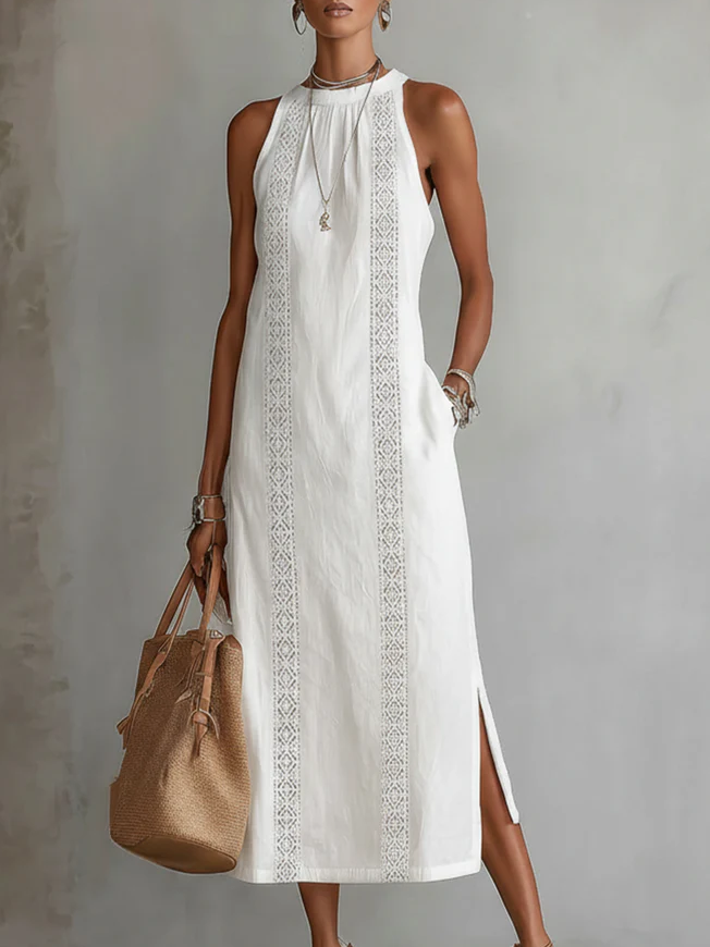 🔥Summer Arrivals🌟🌿 Retro Cozy Lace Minimalist Linen Dress — Timeless. Elegant. Effortlessly You.