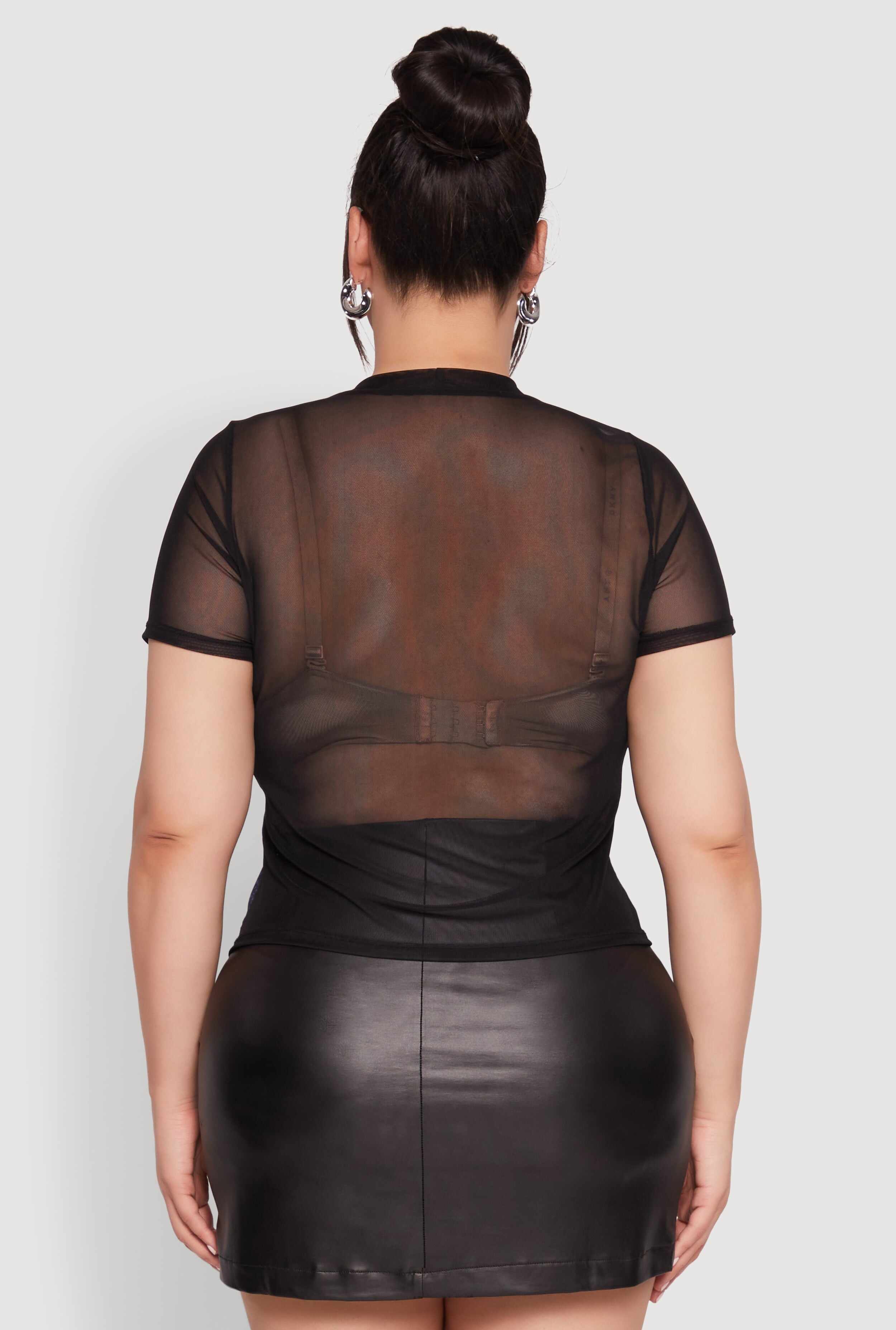 Plus Size Graphic Print Mesh Tee