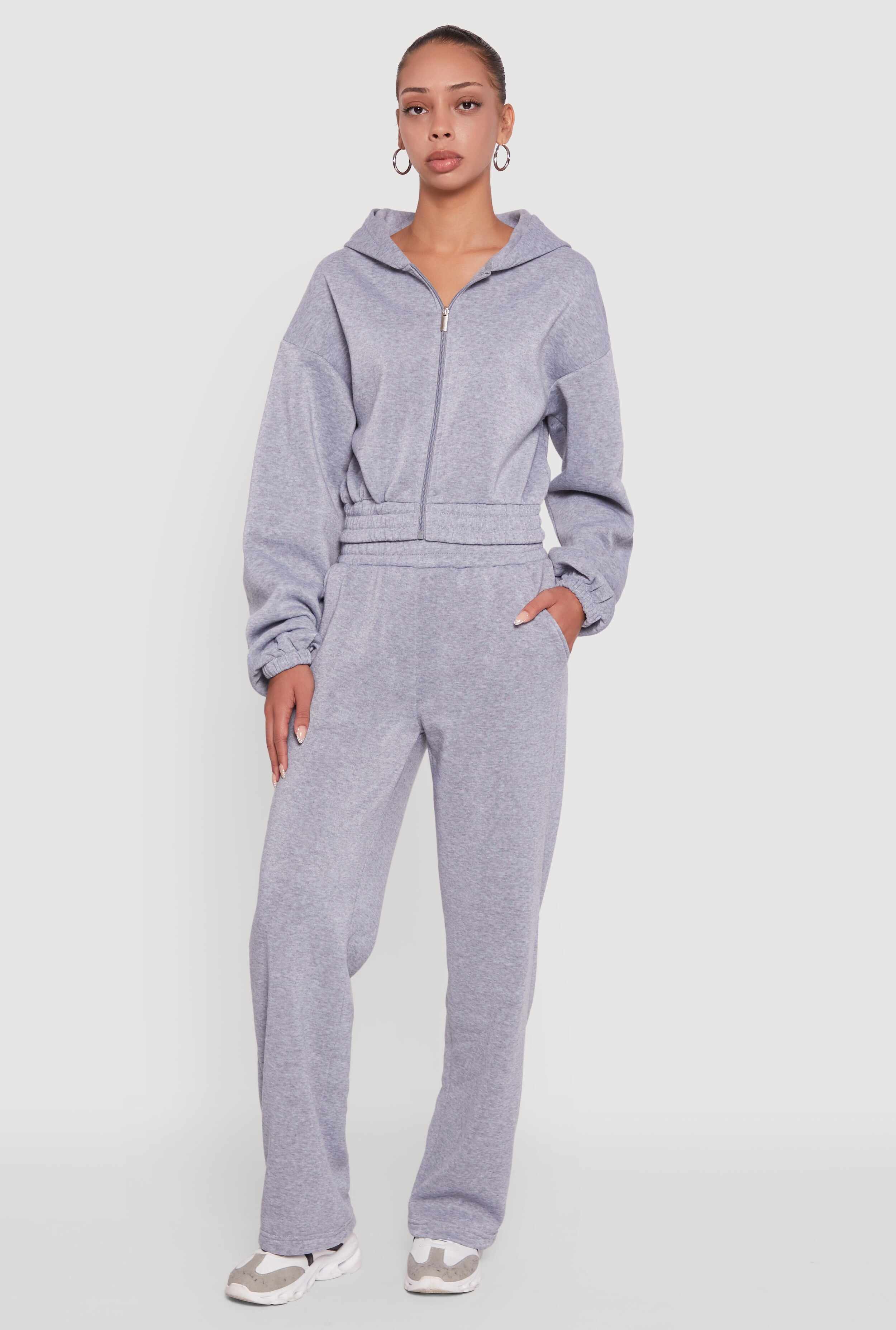 Long Sleeve Zip Front Elastic Hem Hoodie