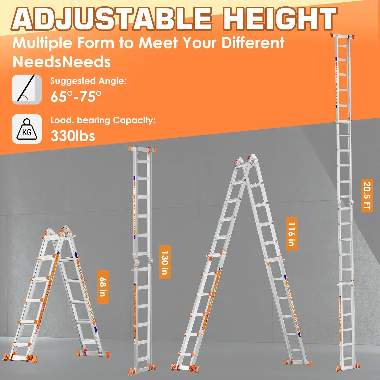 Extendable Telescopic Multi-Position Ladder - Convertible Modes, A-Frame Step Ladder with Stabilizer Bars, Narrow Folded Width, 330LBS Load Capacity, Wheels, Safe for Home & Outdoor Roof Work, Extendable Telescopic Ladders