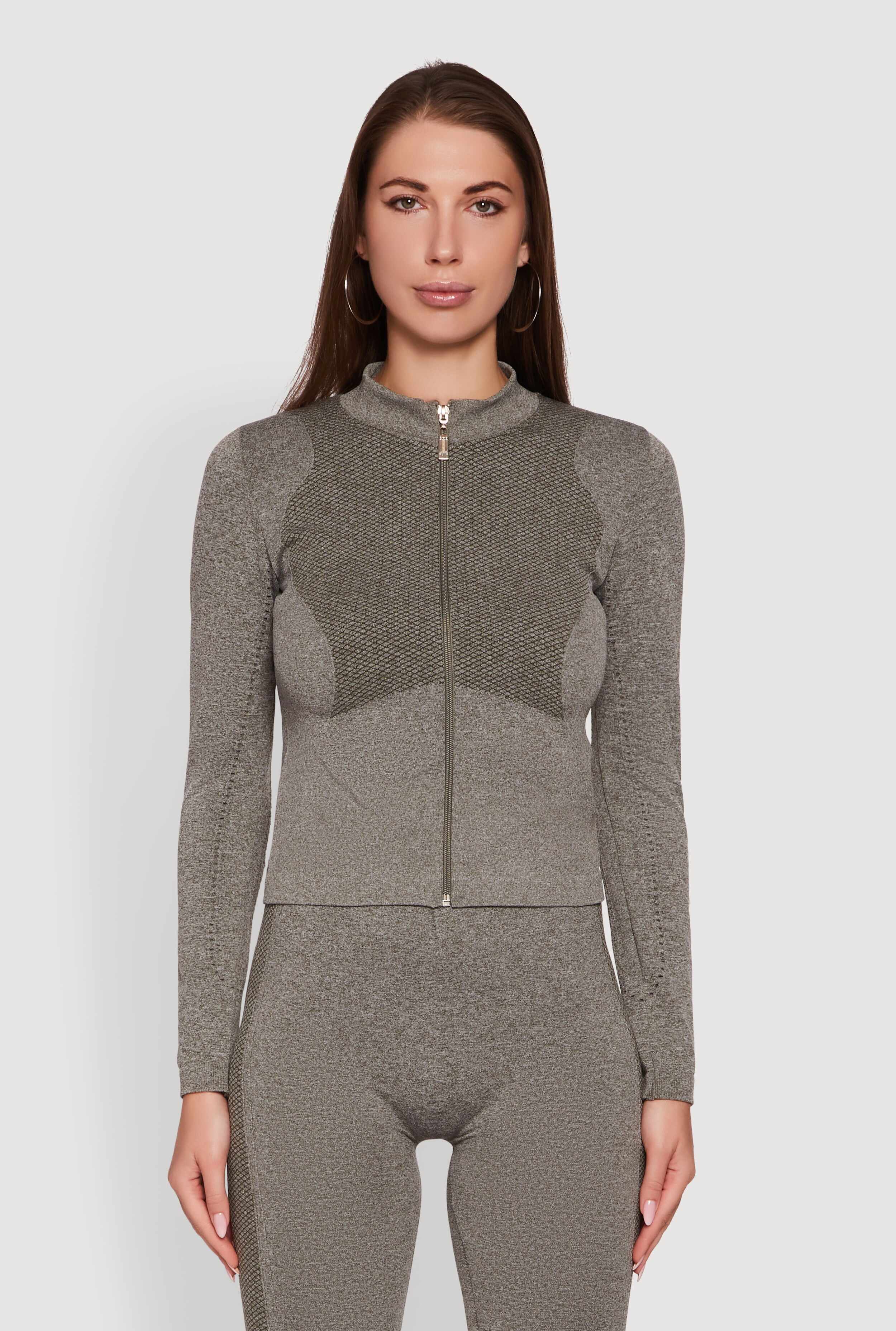 Seamless Marled Mock Neck Long Sleeve Track Jacket