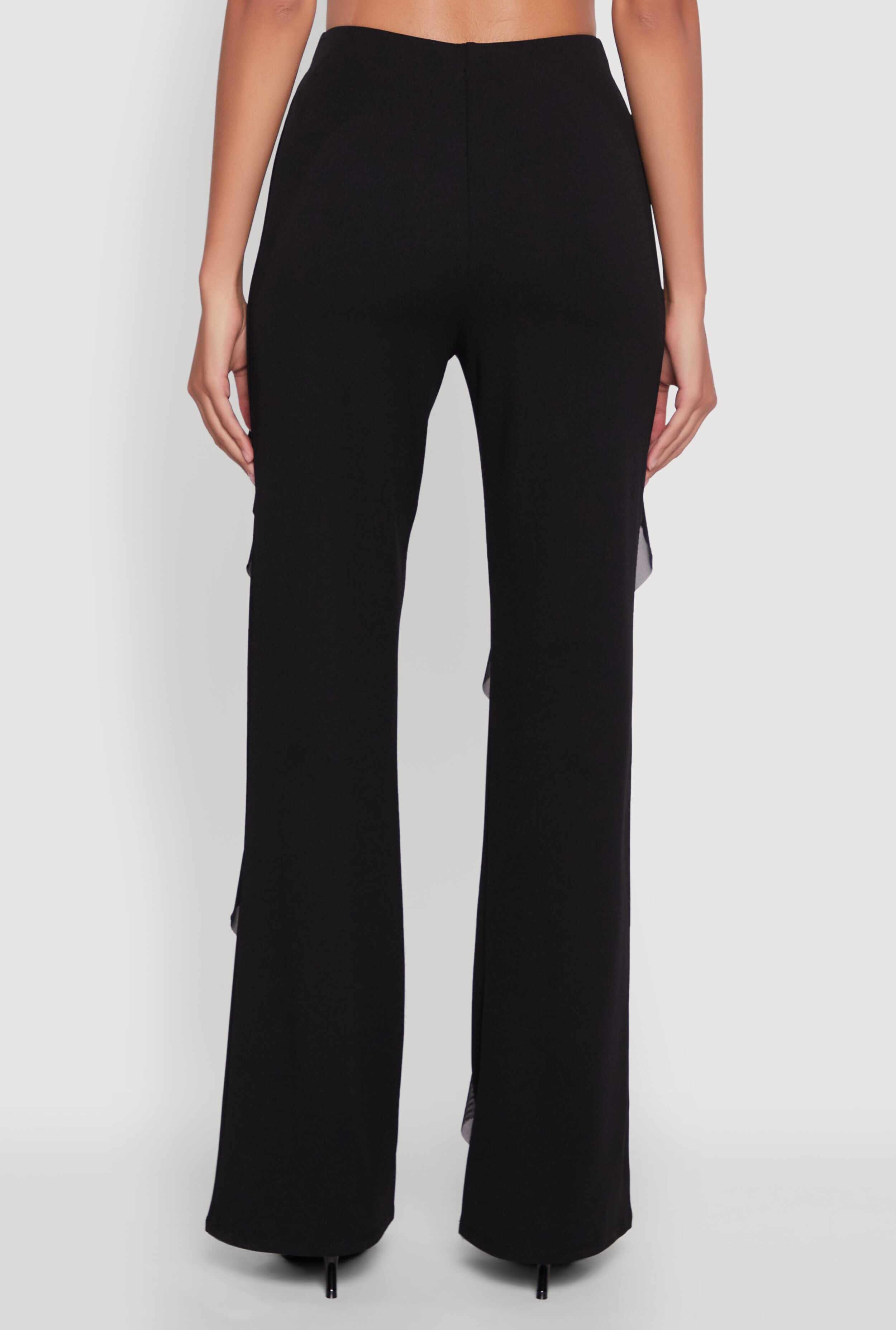 Ruffle Trim High Waisted Flared Leg Pants
