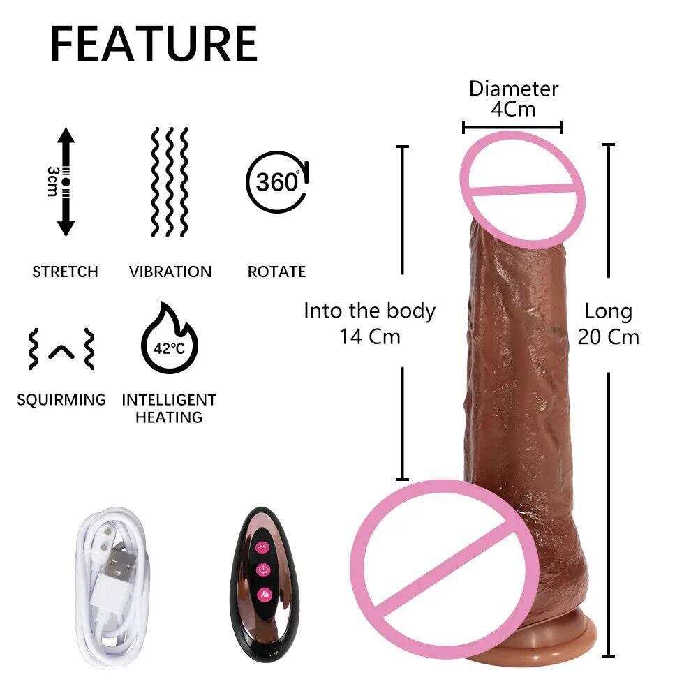 Realistic Penis Automatic Retractable Heated Swing Vibrator with Remote Control  Sex Toy for Woman Masturbator Dildo Adult shop