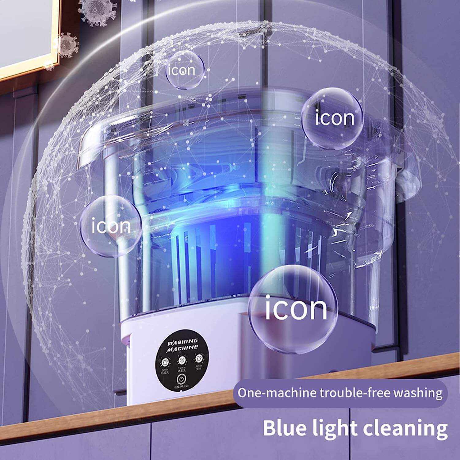 Portable Washing Machine, High Capacity Mini Washer with 3 Modes Deep Cleaning Half Automatic Washt, Foldable Washing Machine with Soft Spin Dry for Socks, Baby Clothes, Towels, Delicate Items (Purple)