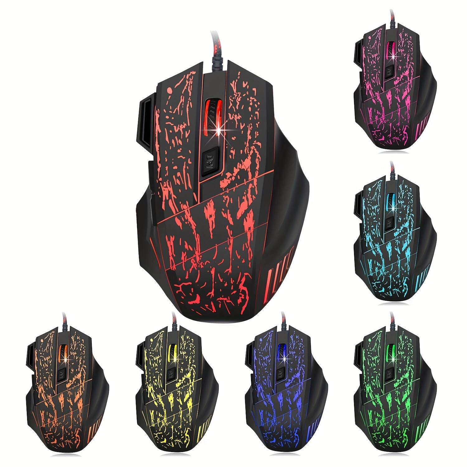HXSJ Exploding Cracked Rainbow Light Gaming Mouse, A Gaming Mouse With Seven Buttons, Capable Of Reaching Up To 3200dpi.
