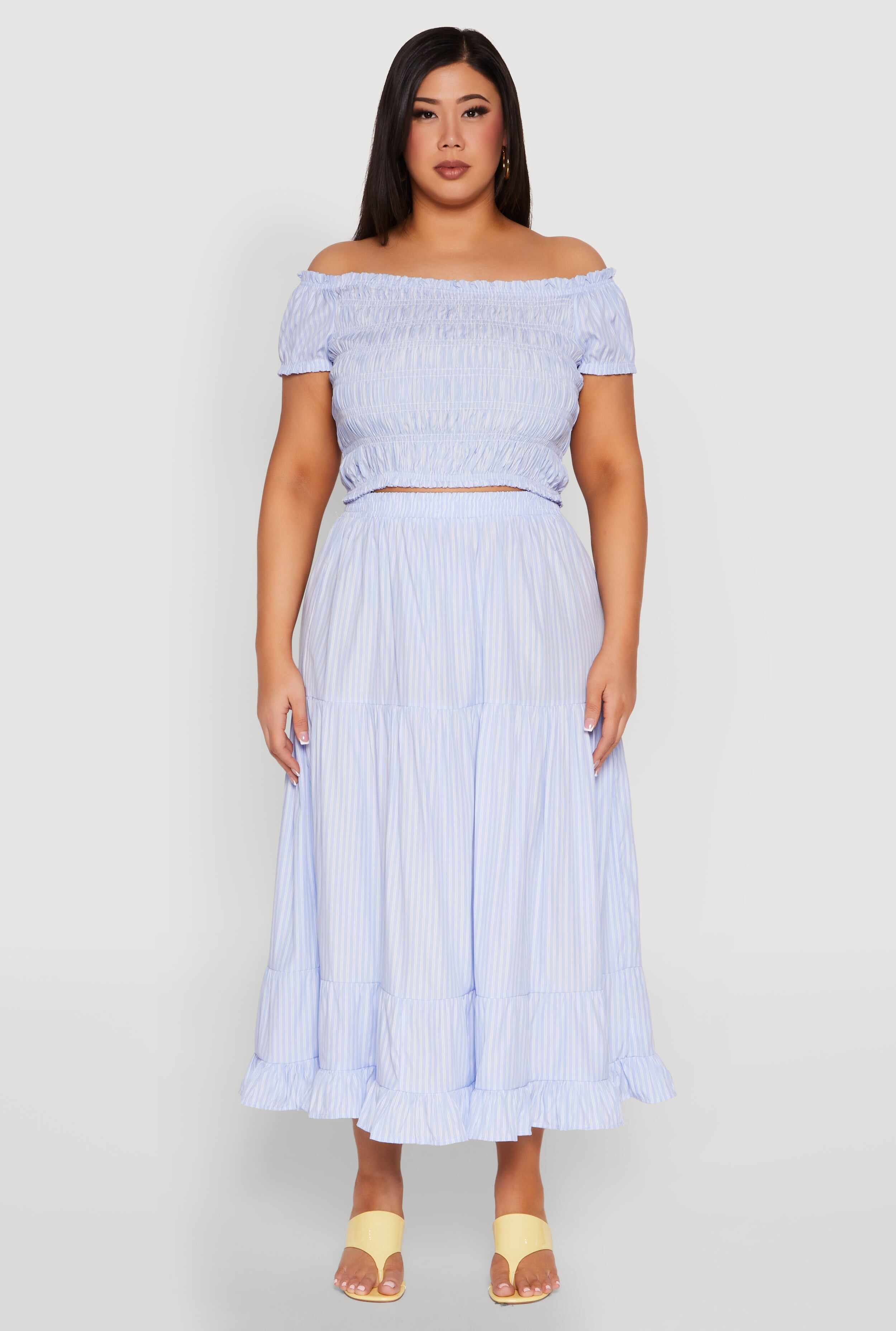 Plus Size Almost Famous Striped Smocked Crop Top
