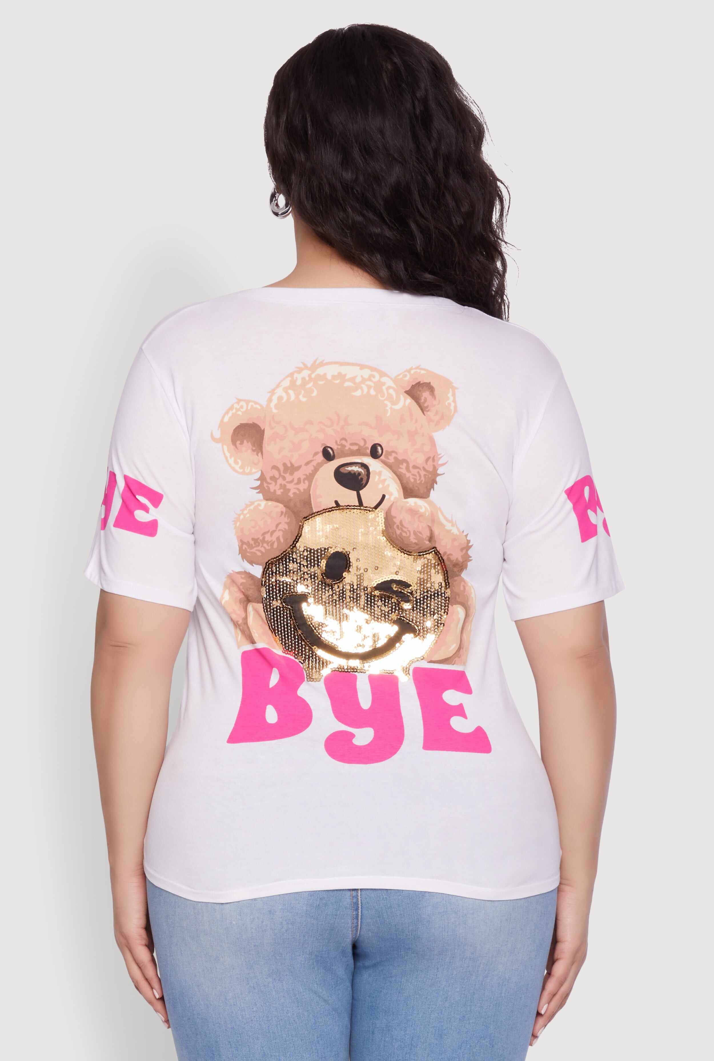 Plus Size Sequin Greetings Bear Graphic Tee