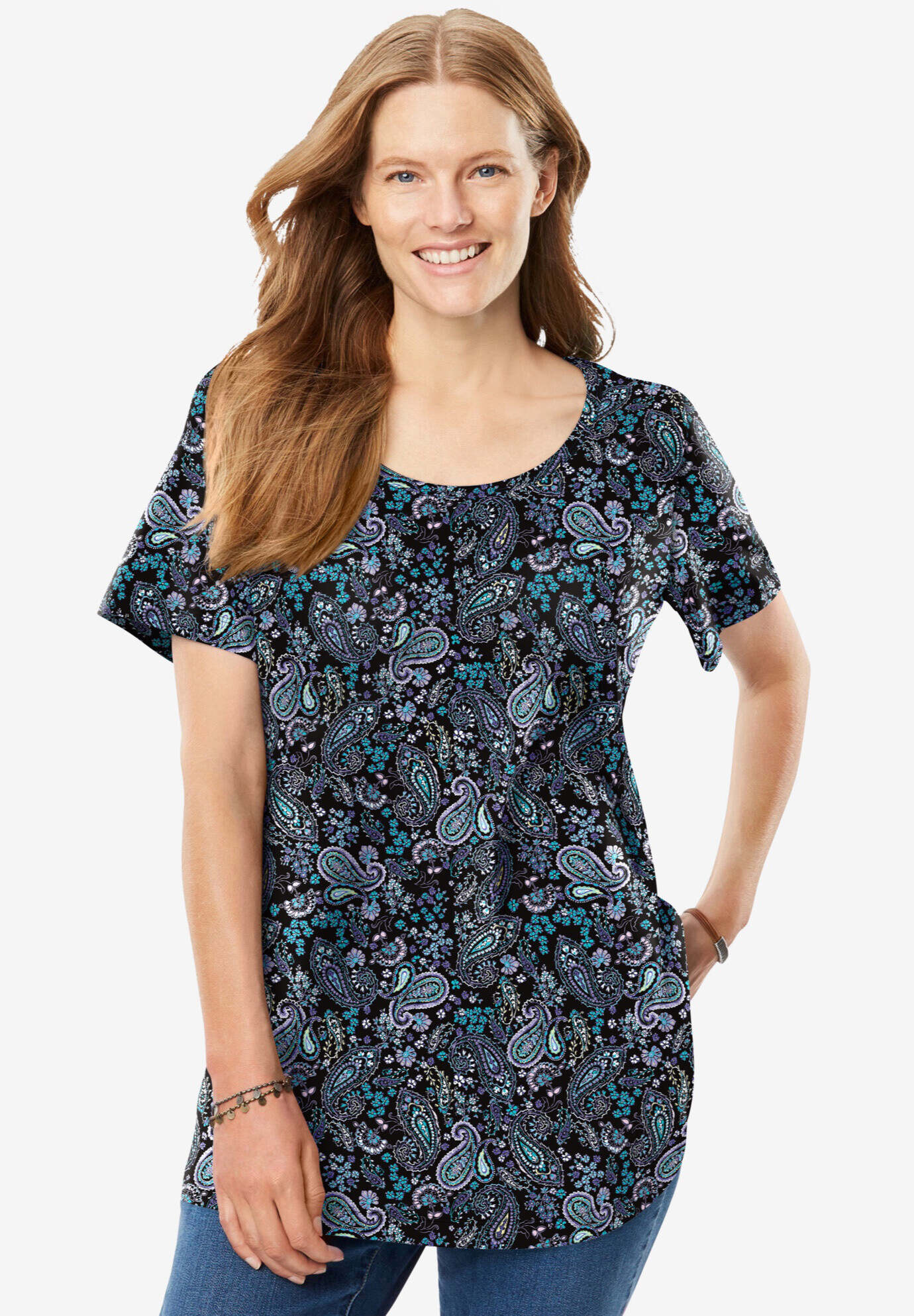 Perfect Printed Short-Sleeve Scoopneck Tee