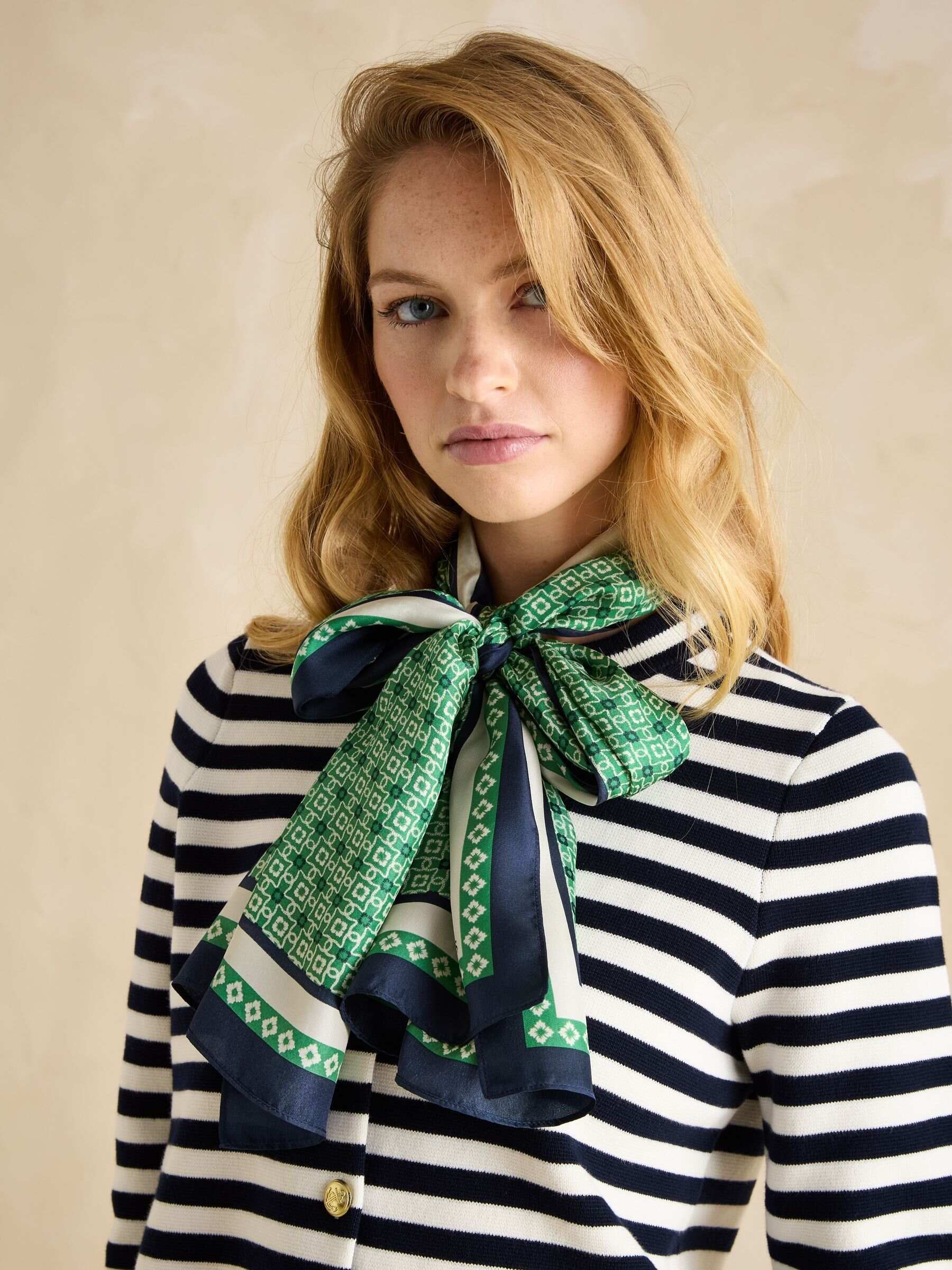 Windsor Green Printed Long 100% Silk Scarf