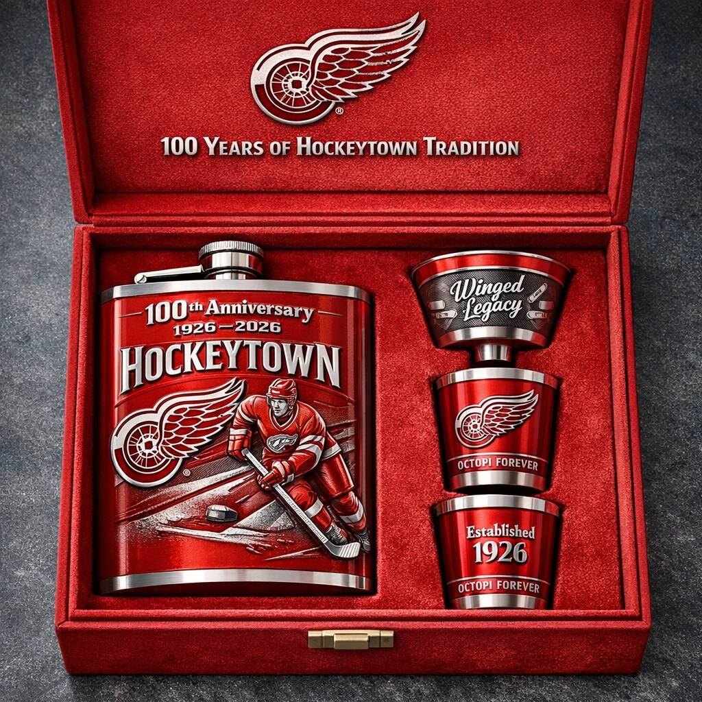 Detroit Red Wings 100th Anniversary Flask Set