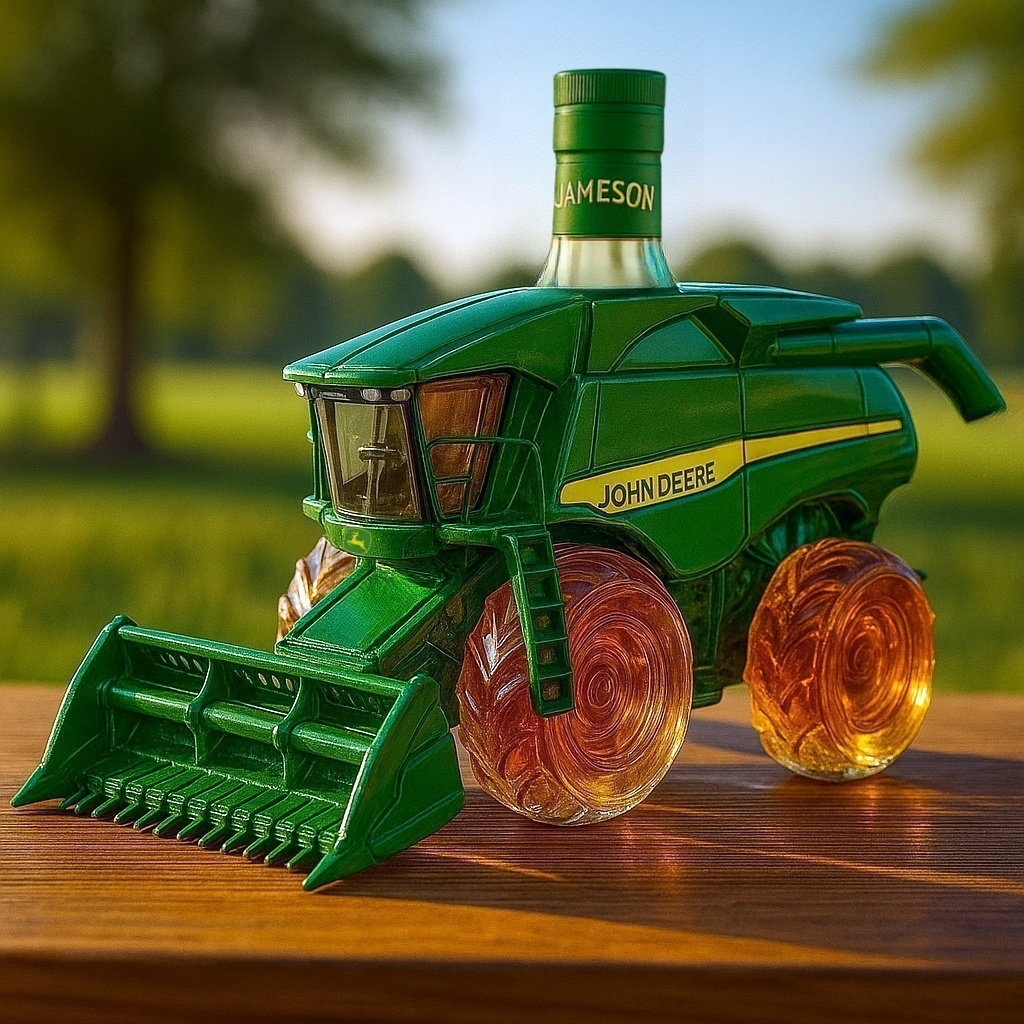 John Deere Combine Harvester Whiskey Bottle