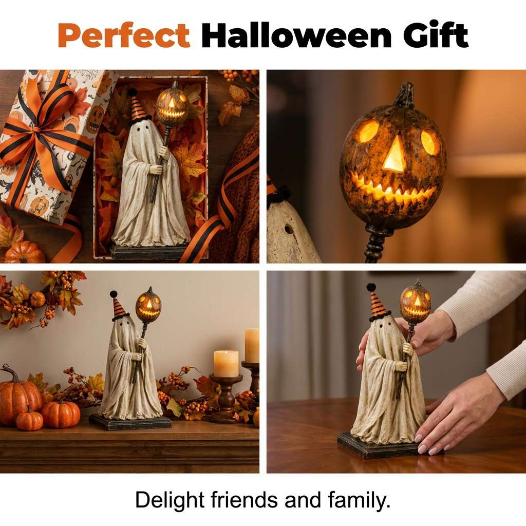 🎃Beleuchtete Vintage-Geisterfigur mit leuchtendem Kürbisstab