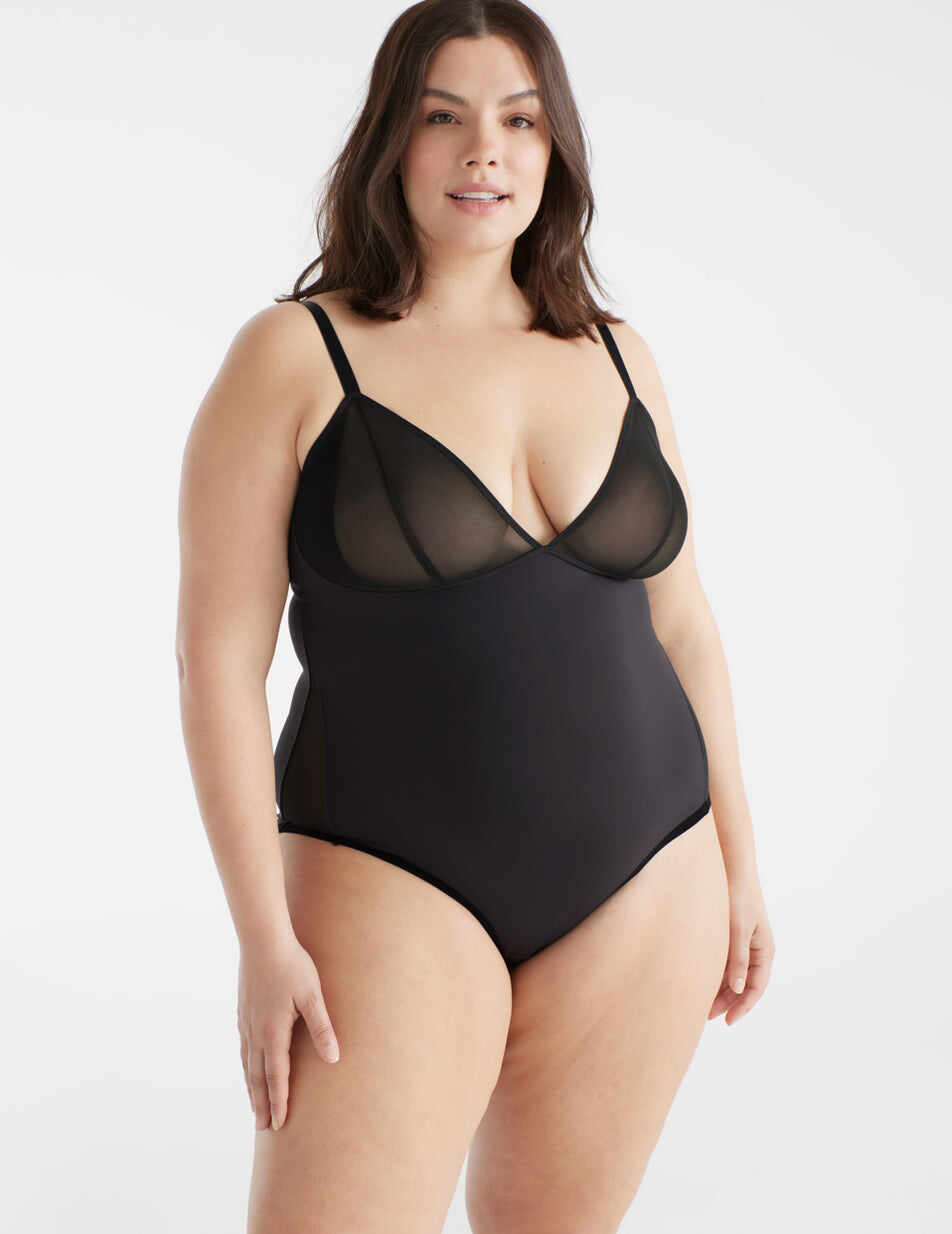 Mesh Deep V Bodysuit (Sheer Cups)