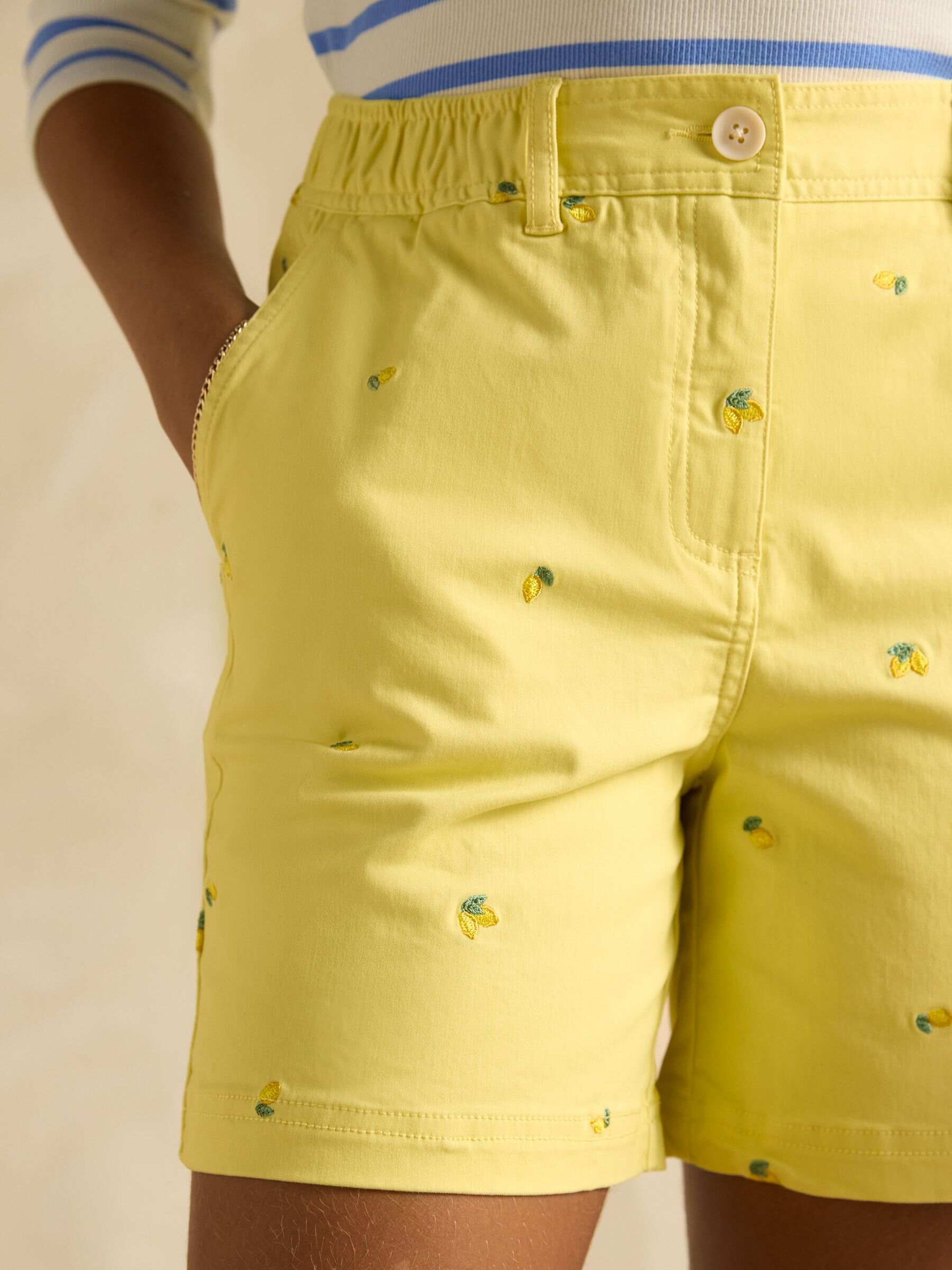 Yellow Lemon Embroidered Chino Shorts