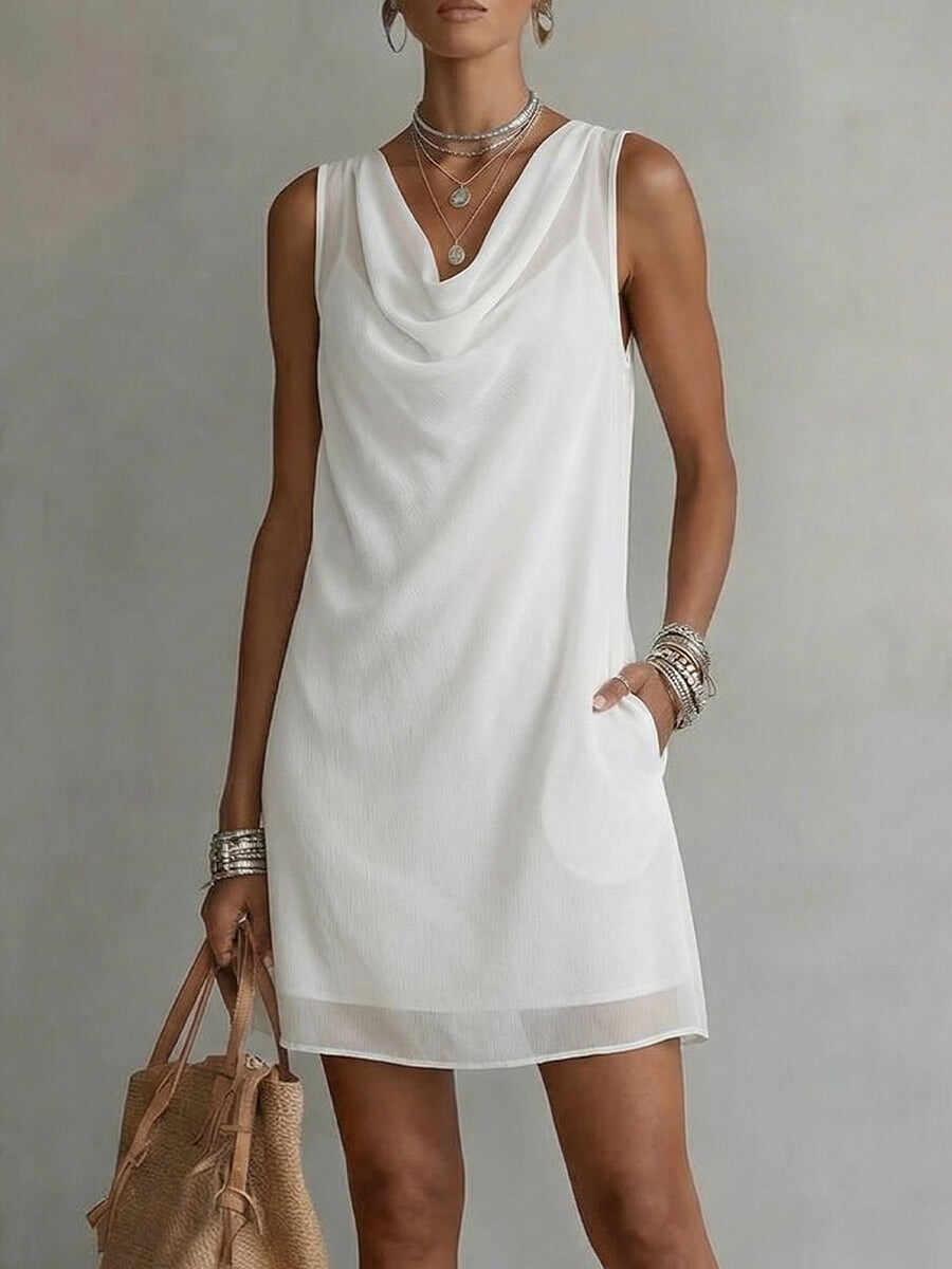 Women's Draped-neck Sleeveless Chiffon Dress