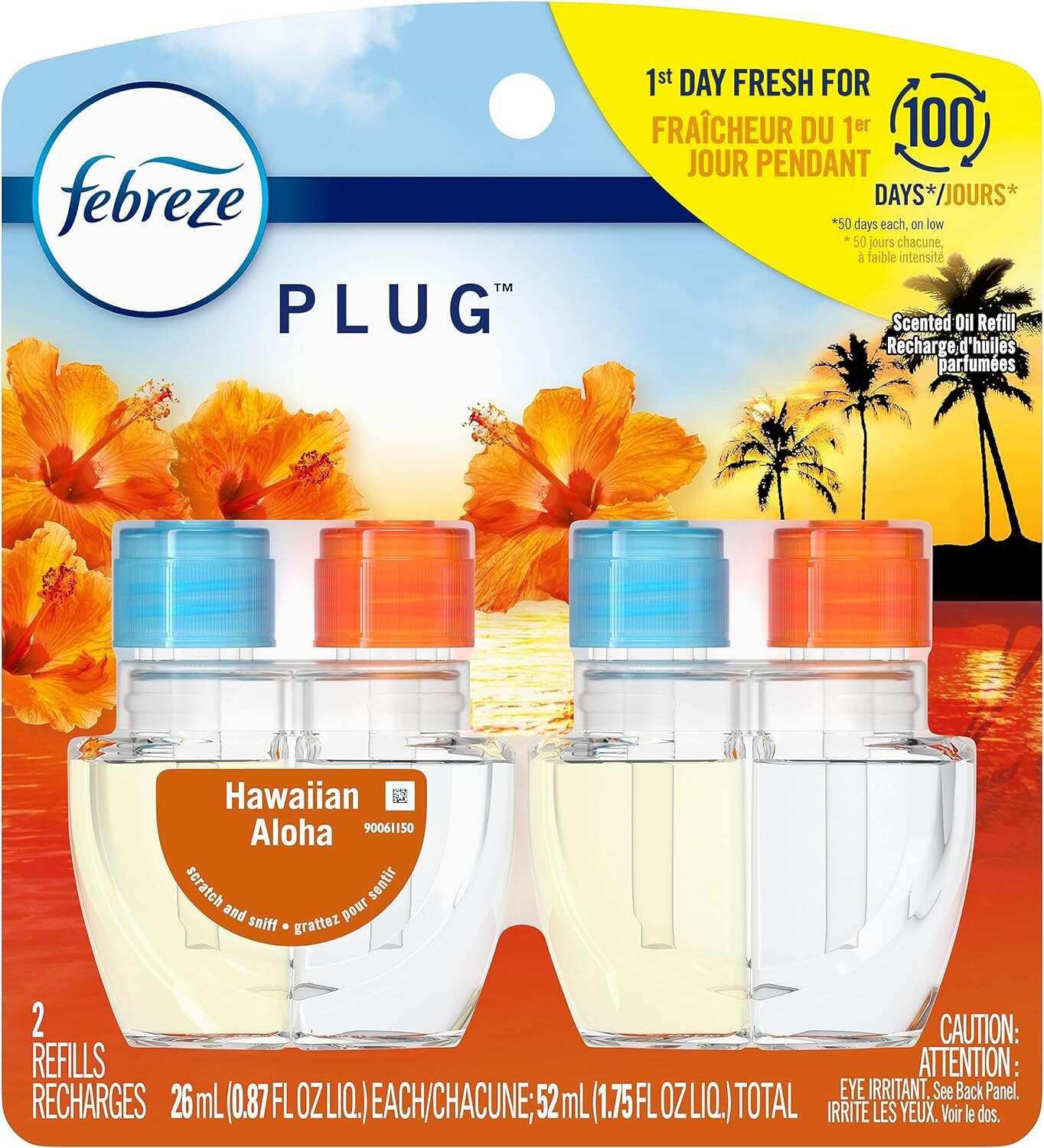 Febreze Odor-Fighting Fade Defy PLUG Air Freshener, Mountain, Ocean, Amber, (3) .87 fl. oz. Oil Refills