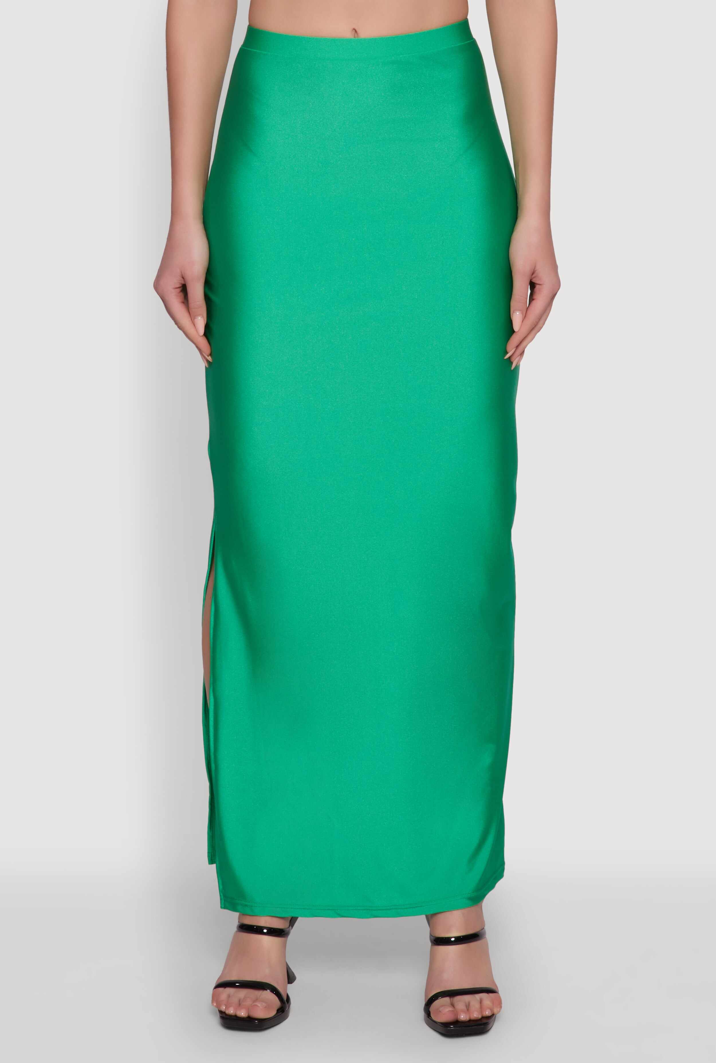 Trendy High Waisted Side Slit Maxi Skirt