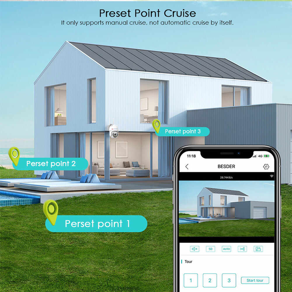 Ctronics Security Camera with Spotlight, 360° View, Waterproof PIR Detection, Color Night Vision