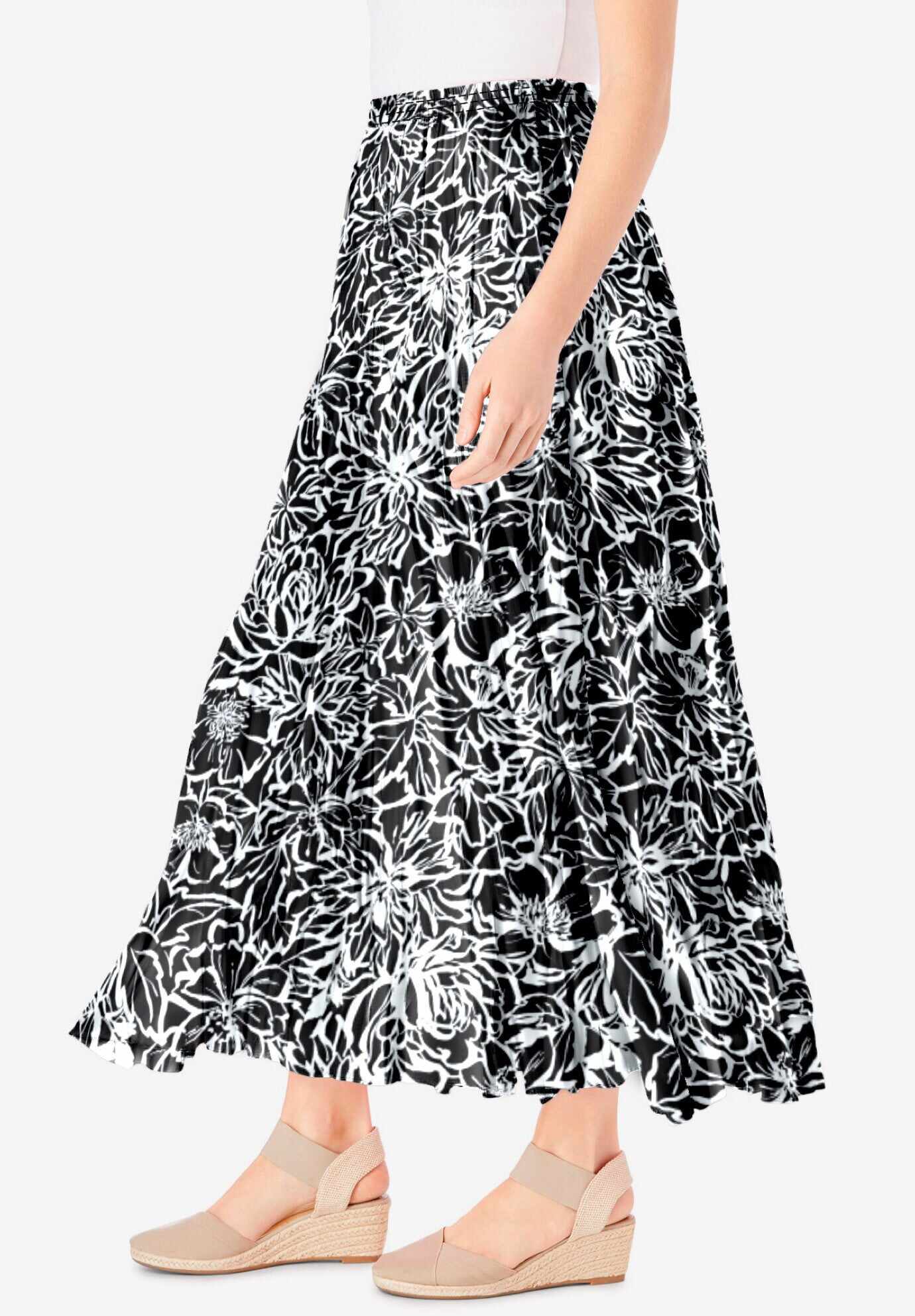 Pull-On Elastic Waist Crinkle Printed Skirt