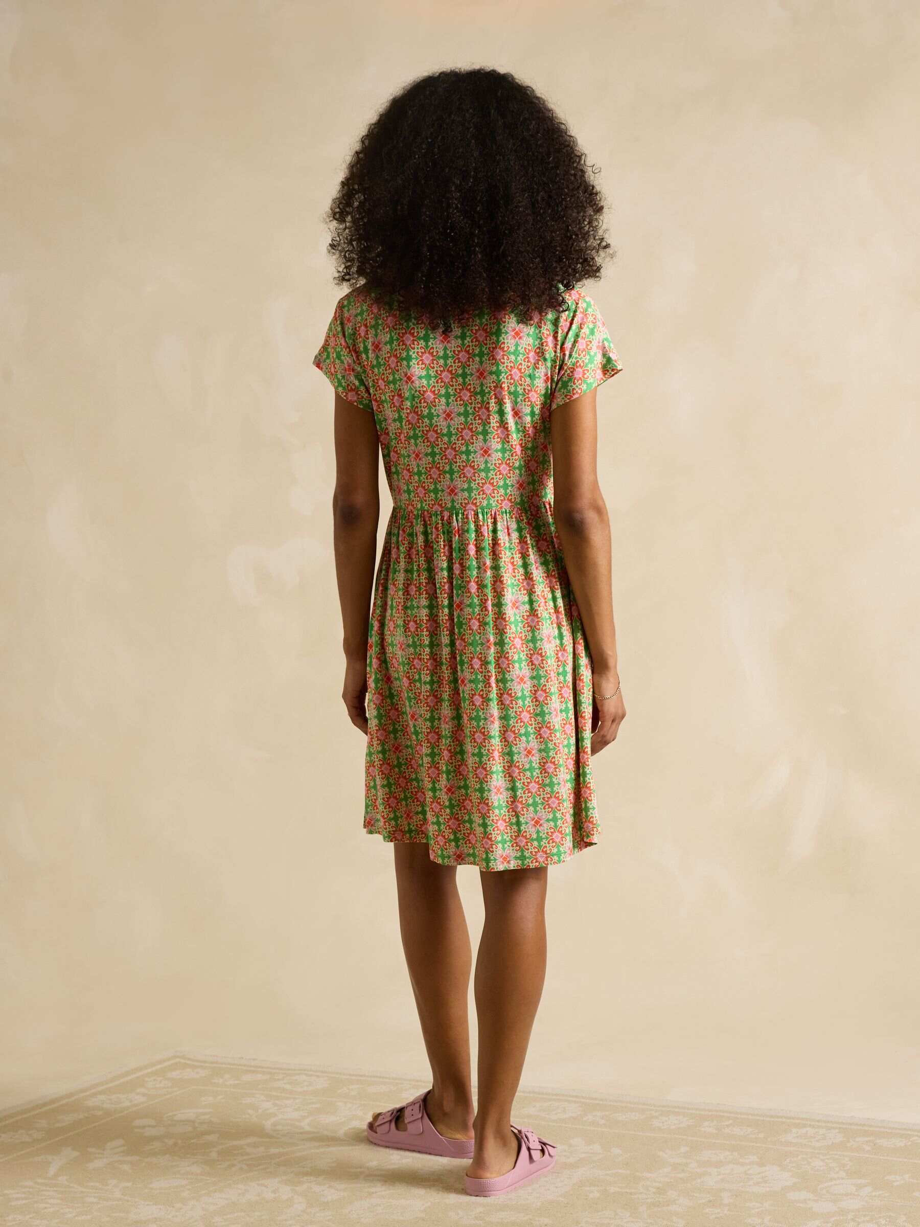 Nia Pink/Green Jersey V-Neck Dress