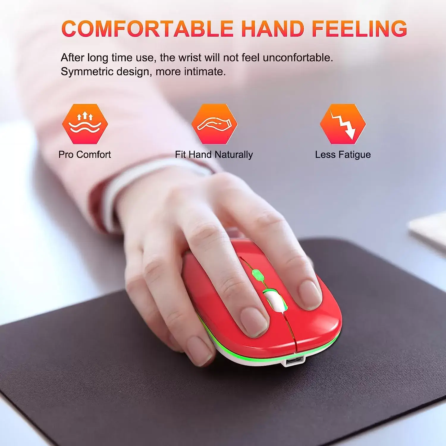 [Upgrade] LED Wireless Mouse, Slim Silent Mouse 2.4G Portable Mobile Optical Office Mouse with USB & Type-c Receiver, 3 Adjustable DPI Levels for Notebook, PC, Laptop, Computer, MacBook (Pink)