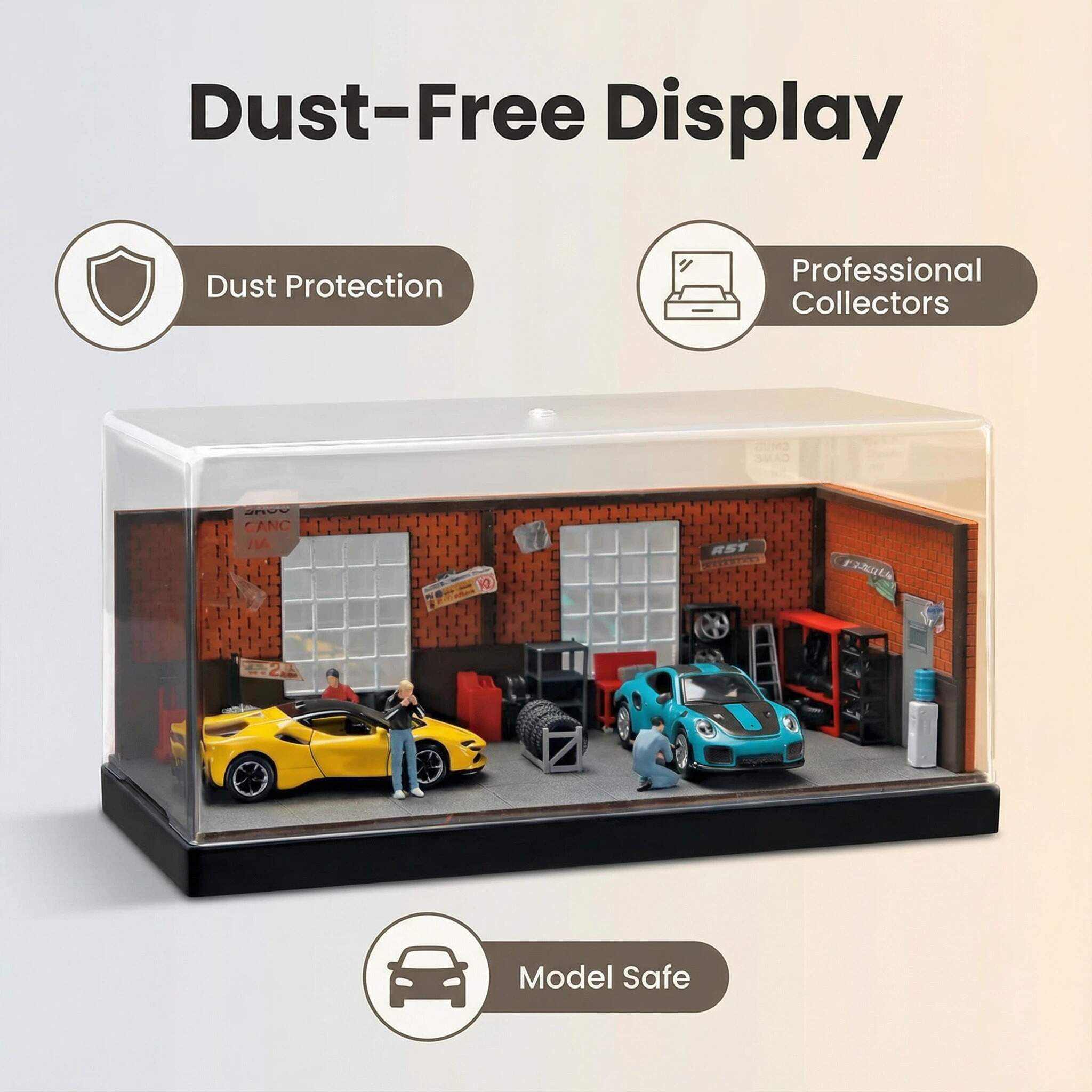 1:64 Scale Garage Diorama Display Case – Premium Acrylic Dustproof Showcase for Diecast Cars