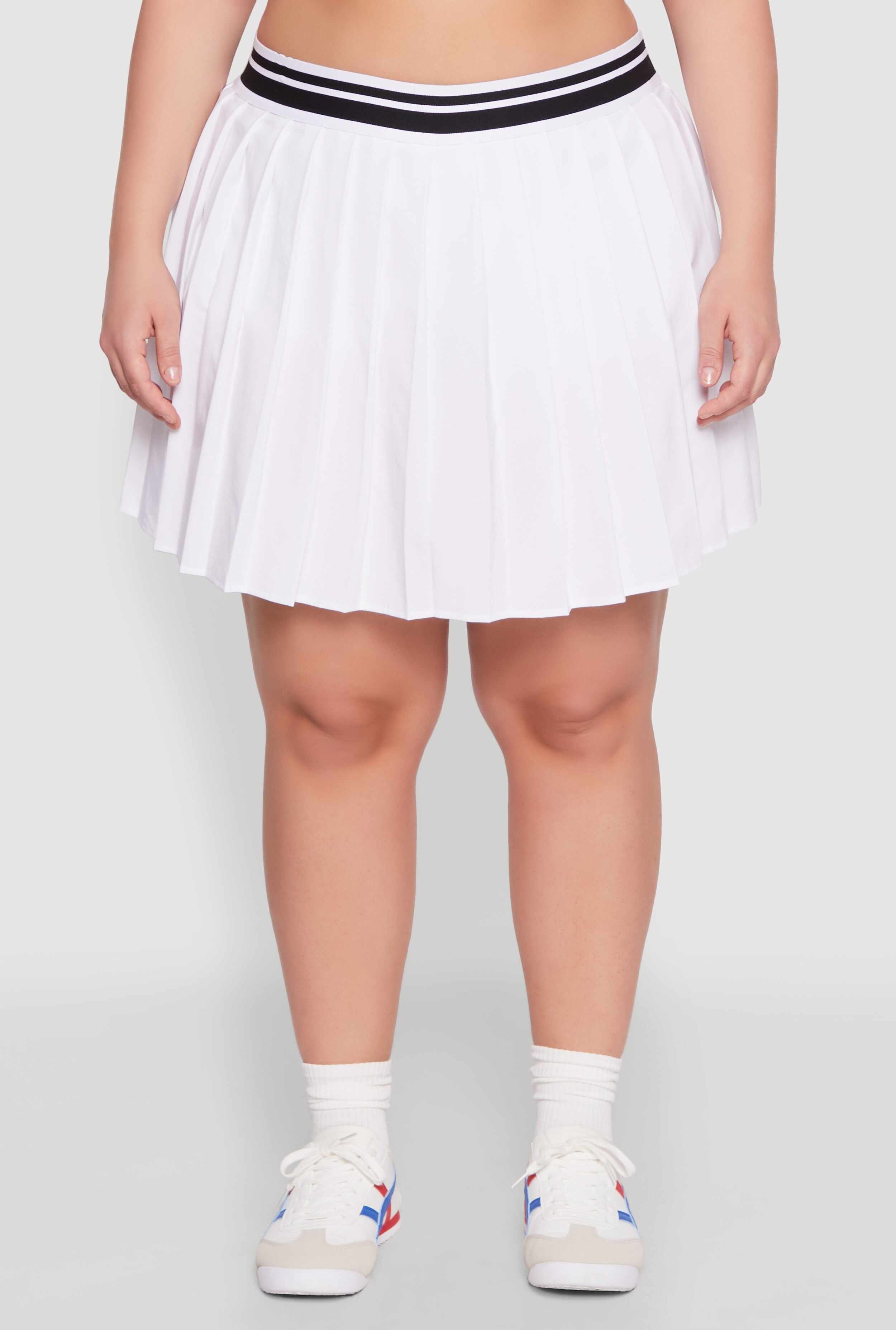 Plus Size Varsity Stripe Waistband Pleated Skirt