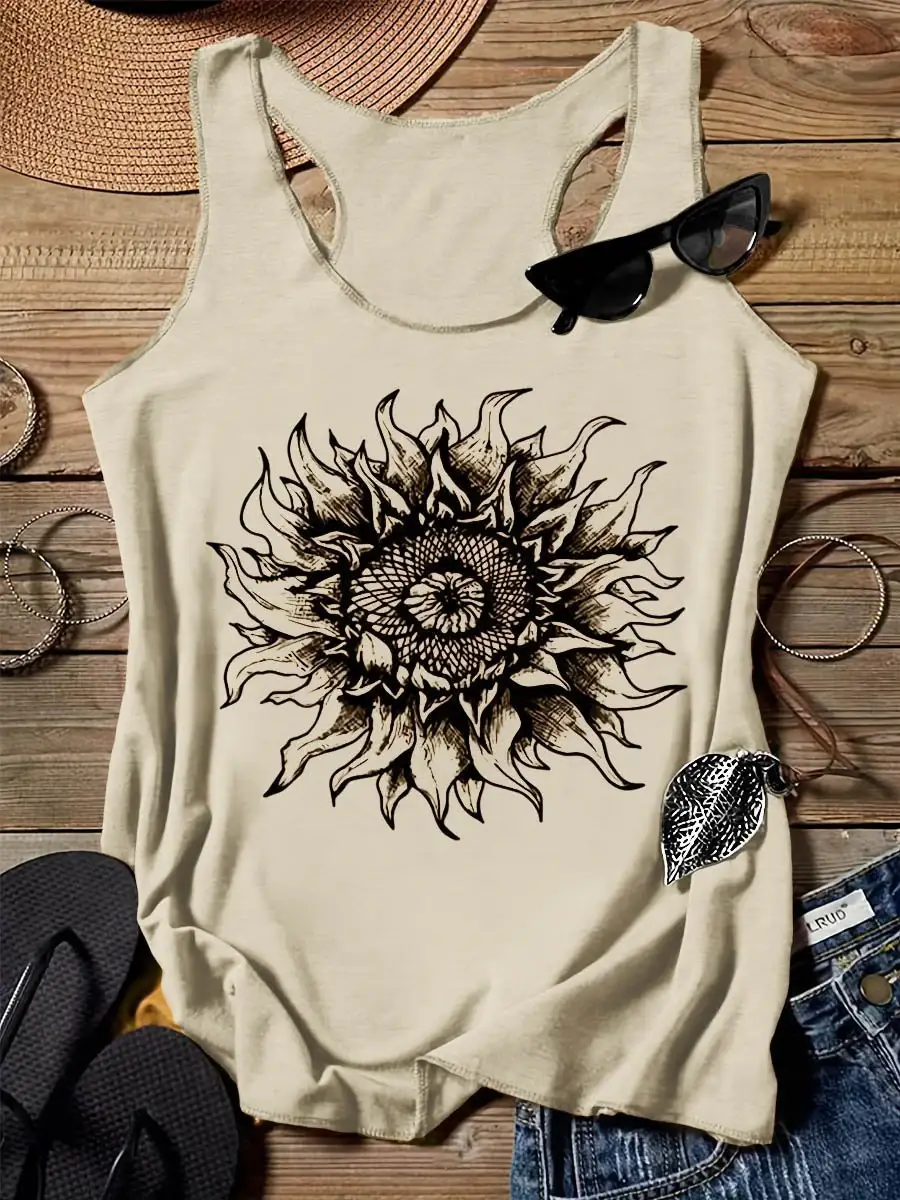 Sunflower Plant Art Design Print Tank Top